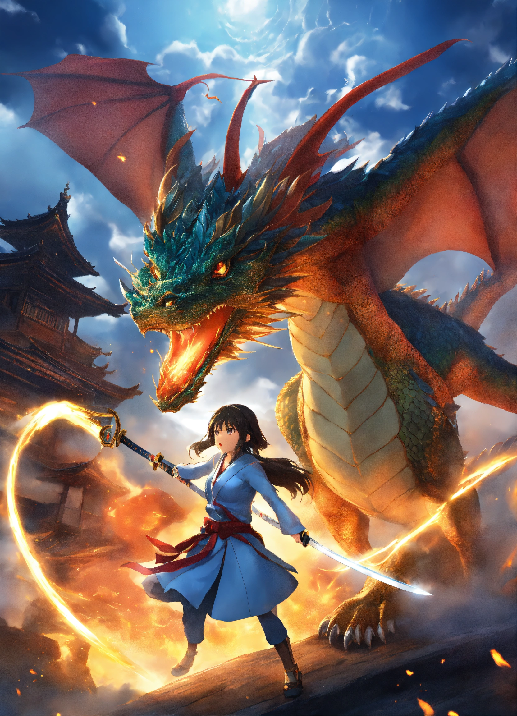 Lexica - Hikari engages in a high-flying battle with a dragon, dodging ...