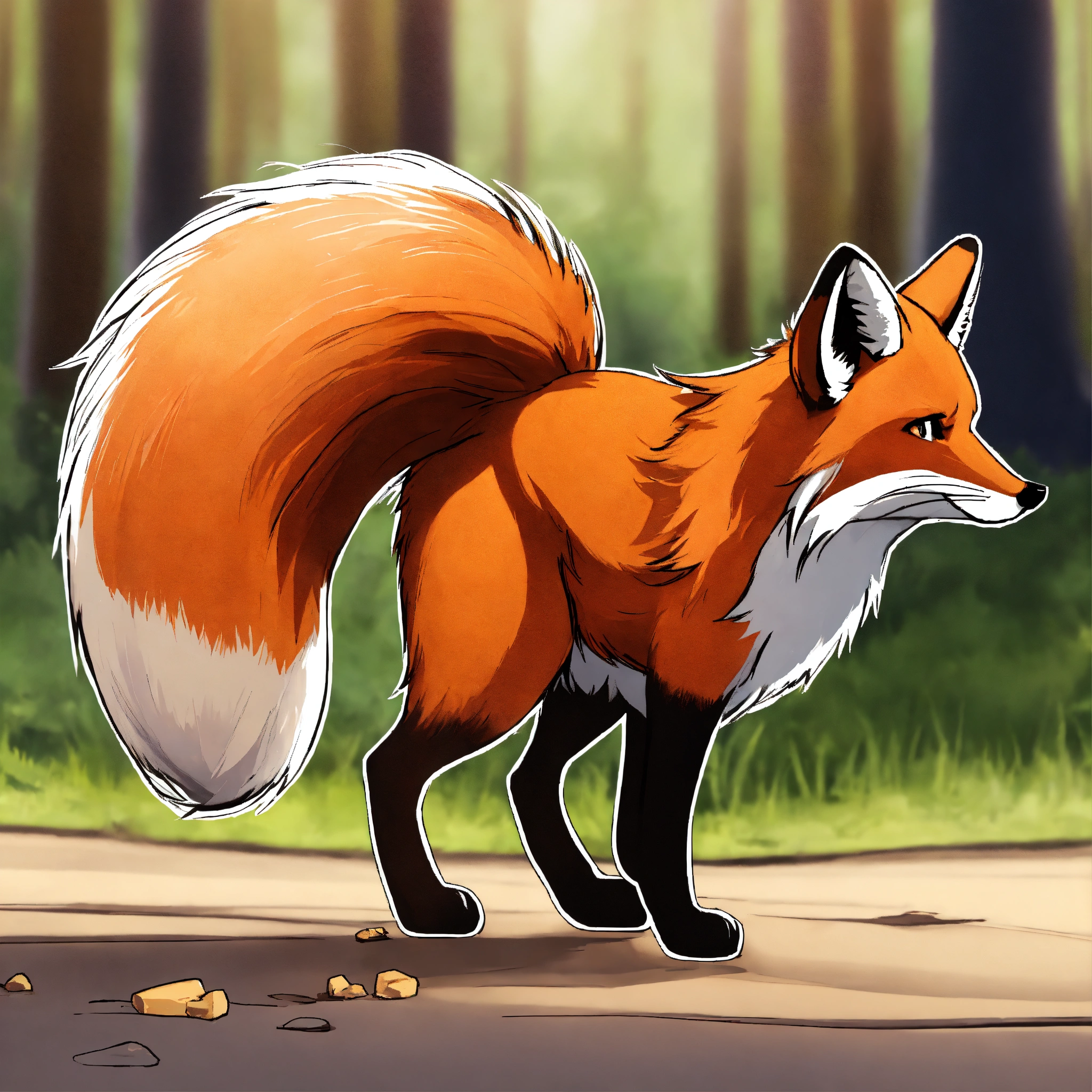 Lexica - Fox tail walking away, cartoon