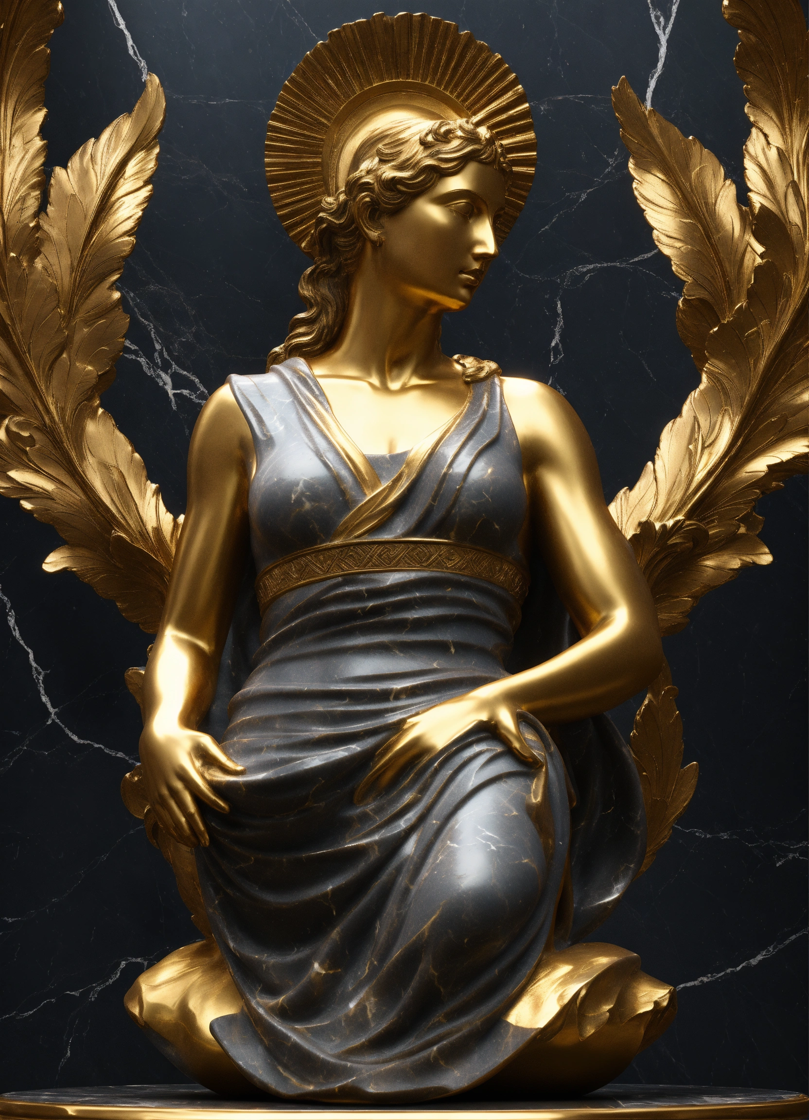 Lexica - A statue from a greek goddess statue, dark marble, gilded, 8k ...