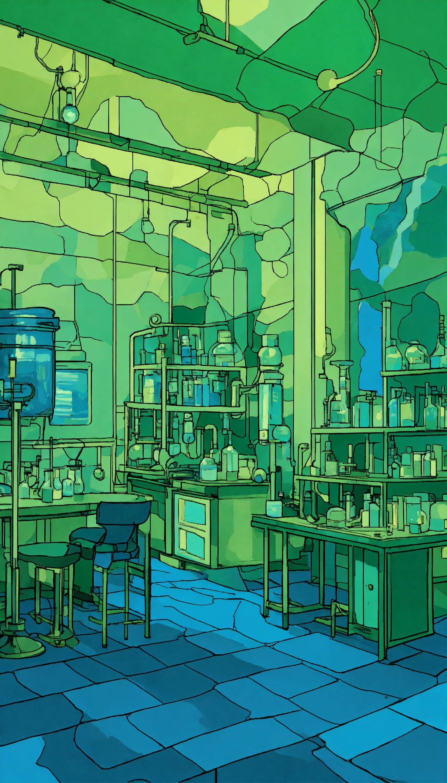 Lexica - Van gogh style illustration of a science lab, vibrant green ...