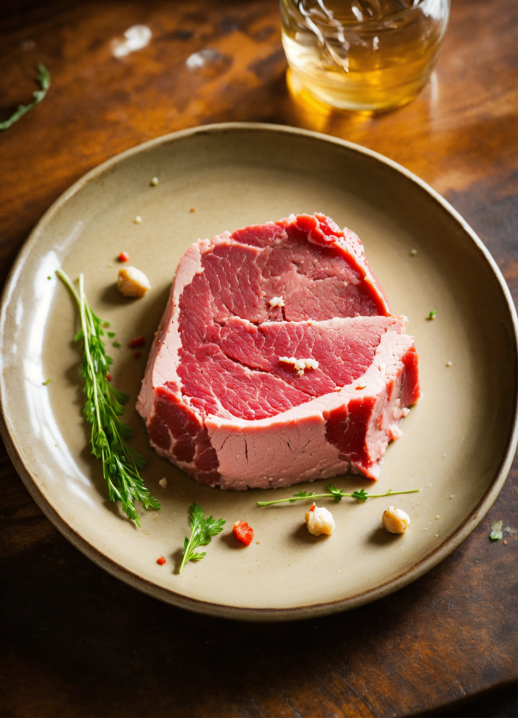 Lexica - Simple photo, piece of raw meat on a plate, no other food on ...