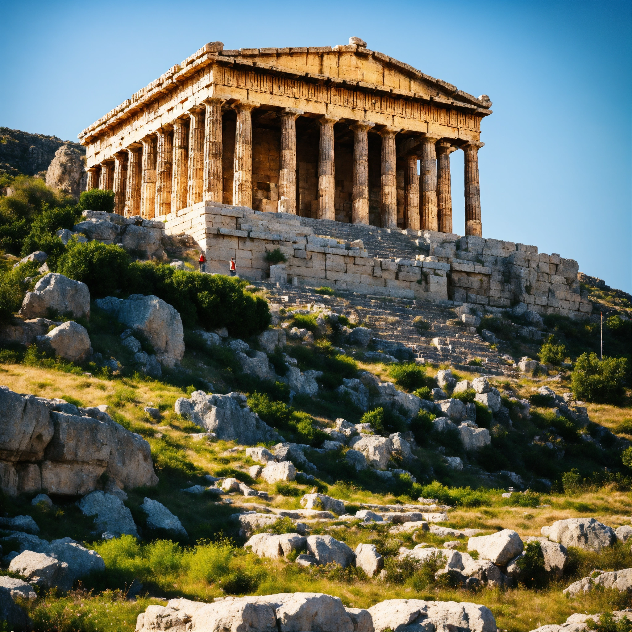Lexica - Epic antik futurstic greek romam temple in an big stone cliff