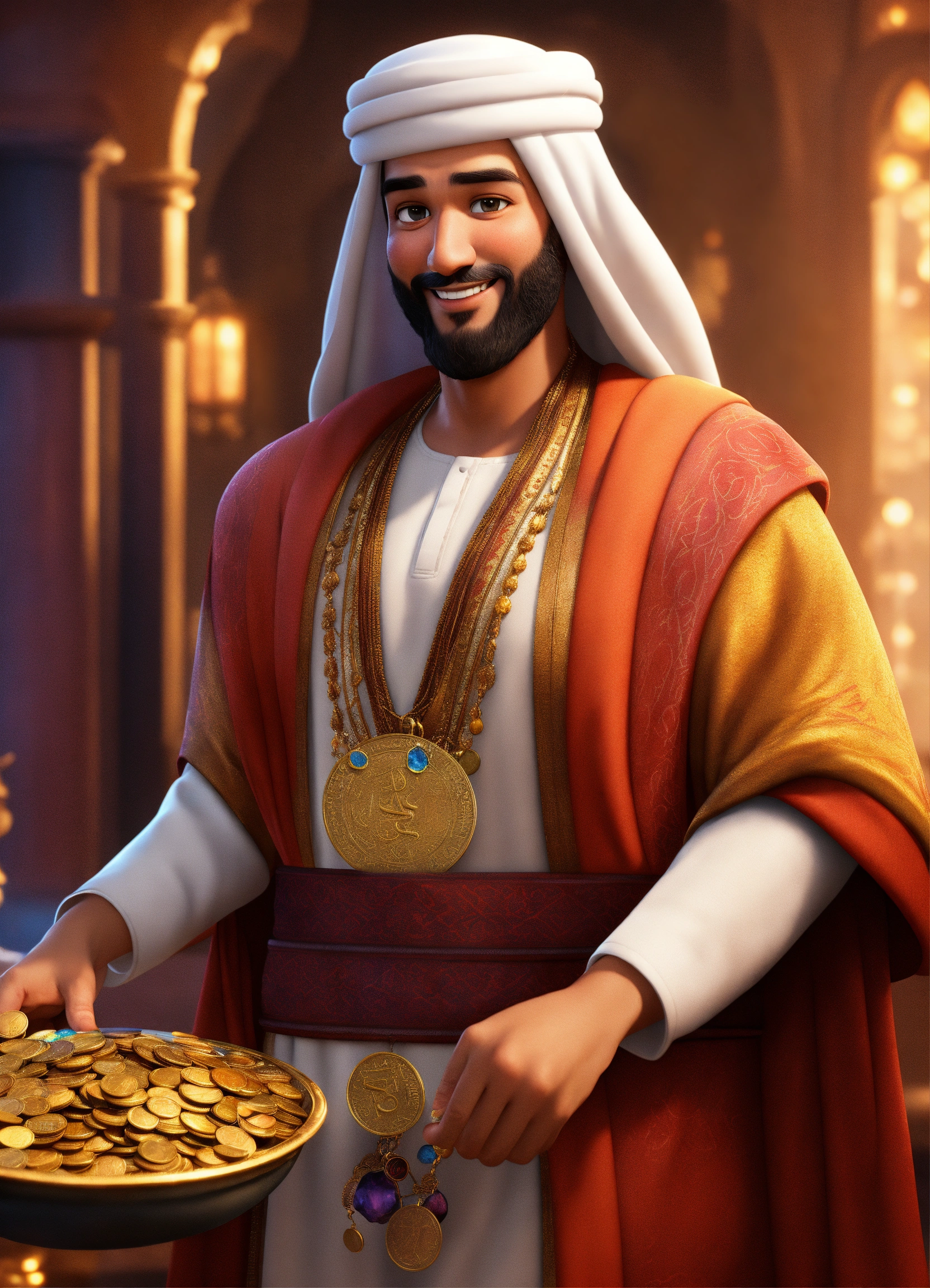 Lexica - Create a 3D rendering of a wealthy Arab male sheikh from Dubai ...