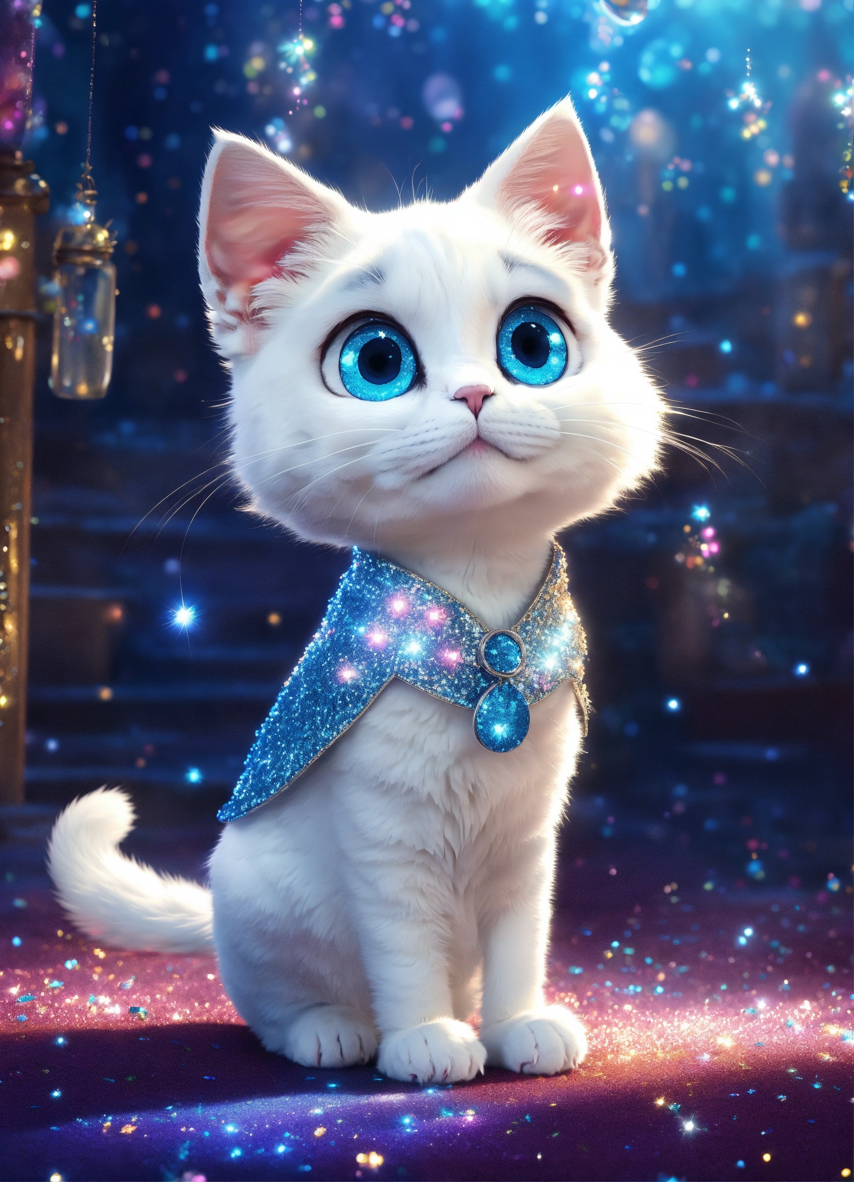 Lexica - Cartoon character a white cat with a silver coat and sparkling ...