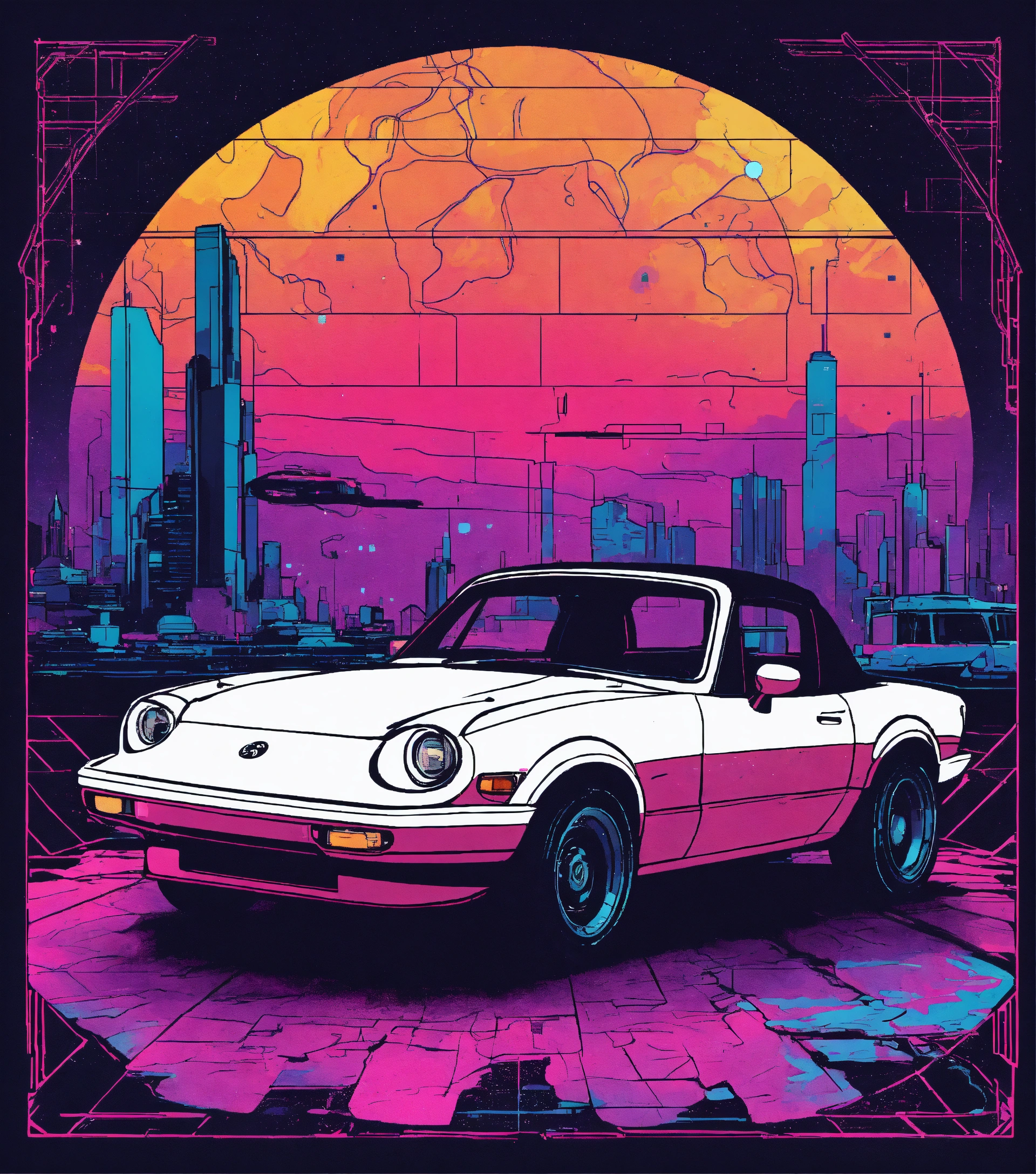 Lexica - Cyberpunk Miata 1985, die-cut sticker, cosmic backround ...