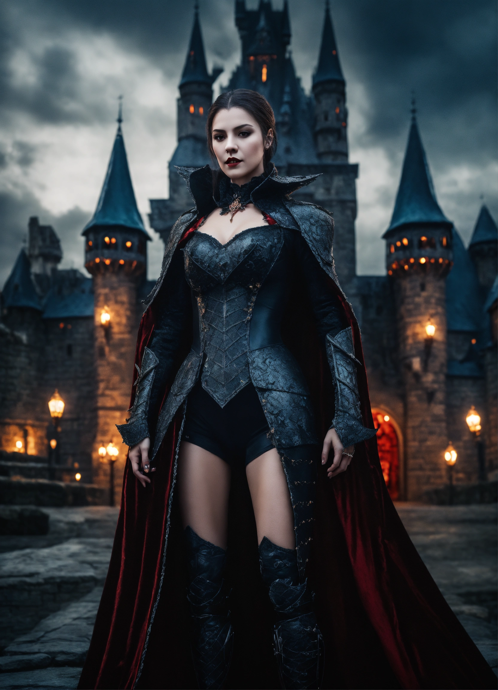 Lexica - Dark armored, white skin, dracula woman, realistic, 4k, full
