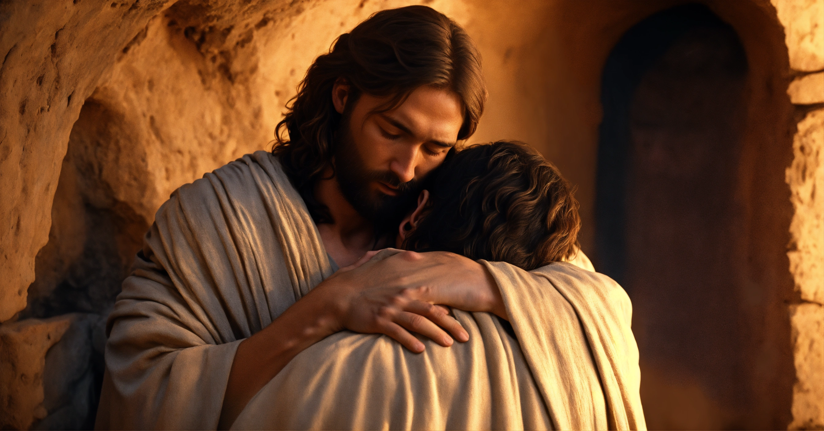 Lexica - Jesus hugs his friend Lazarus after taking him from the tomb ...
