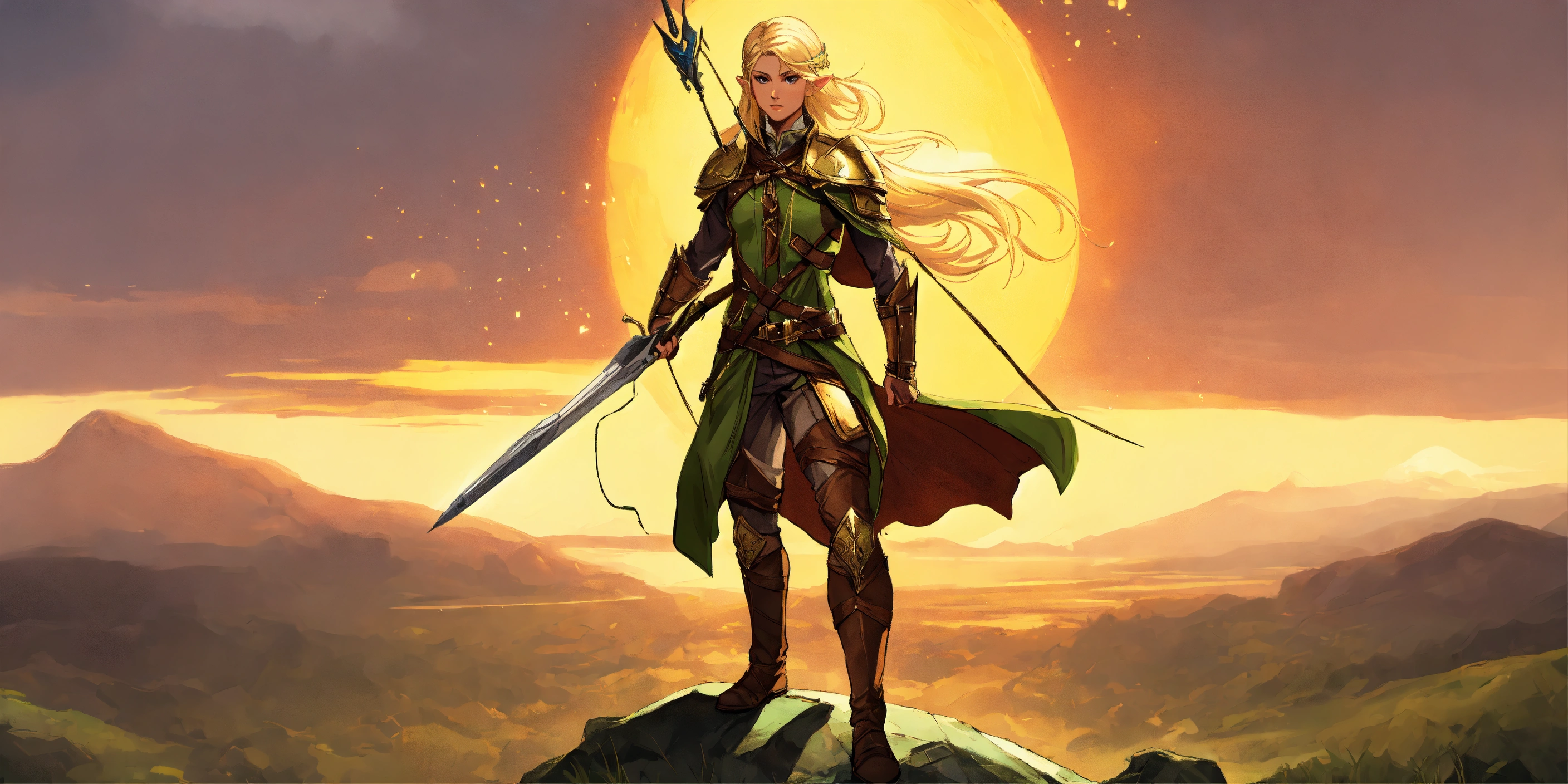 Lexica - Full body image, Elf Ranger, blonde hair, commanding presence ...