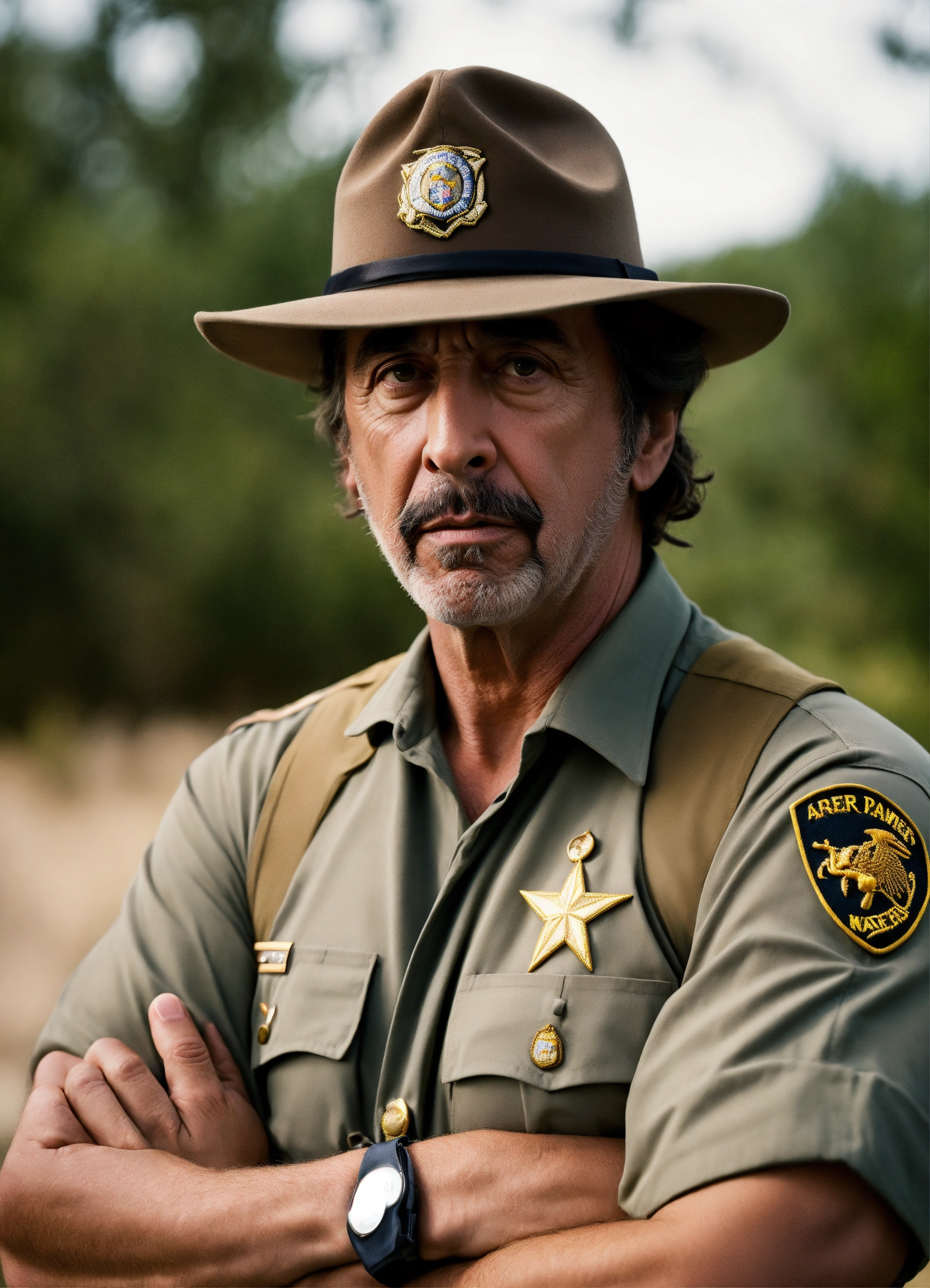 Lexica - Scared man, US PARK RANGER, FRONT VIEW, casual clothes, arms ...