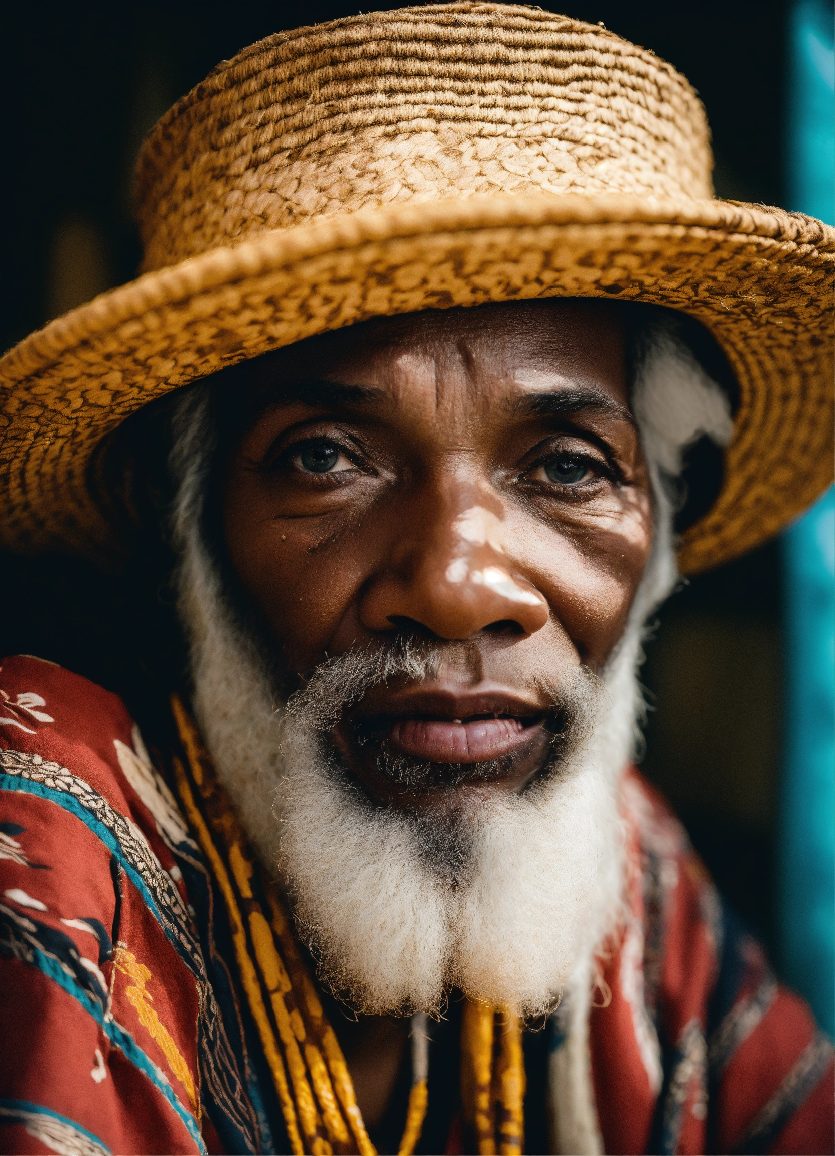 Lexica - A wise old man with white beard and bakoua hat in a tropical ...