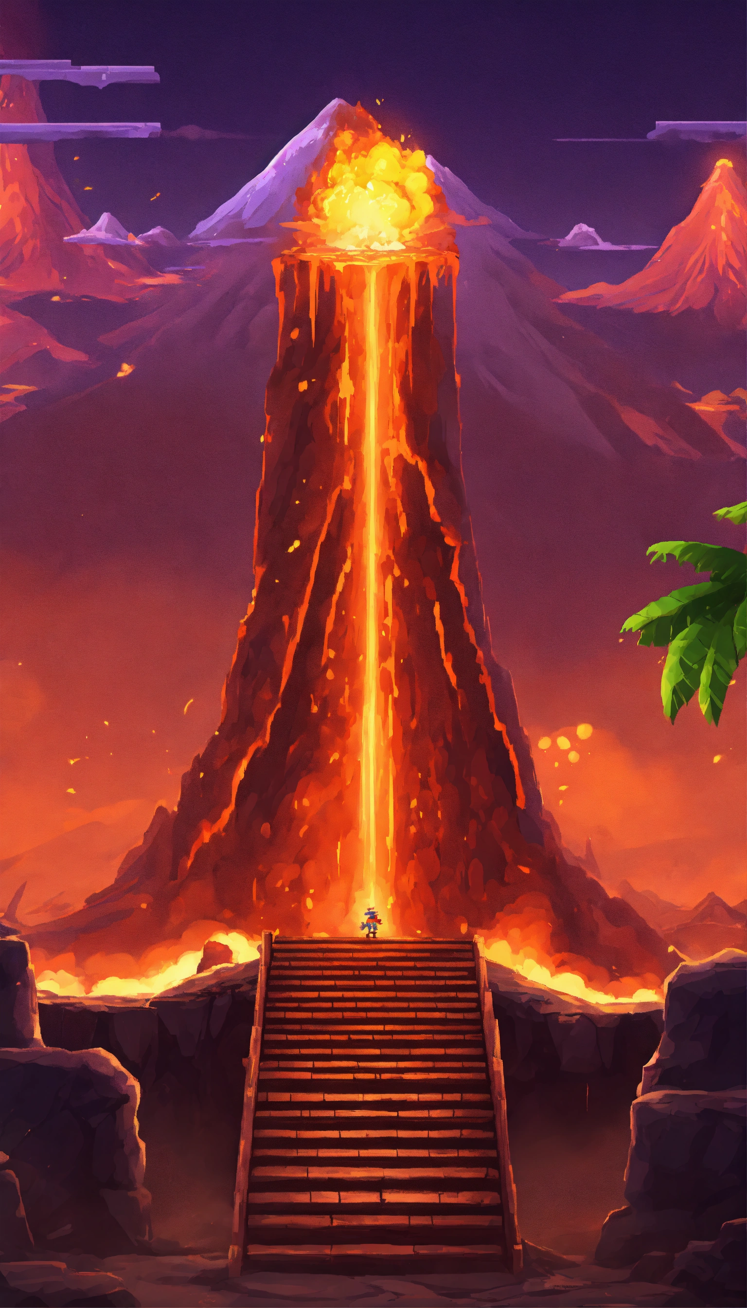 Lexica - Side-scrolling mobile platform game volcano with main platform