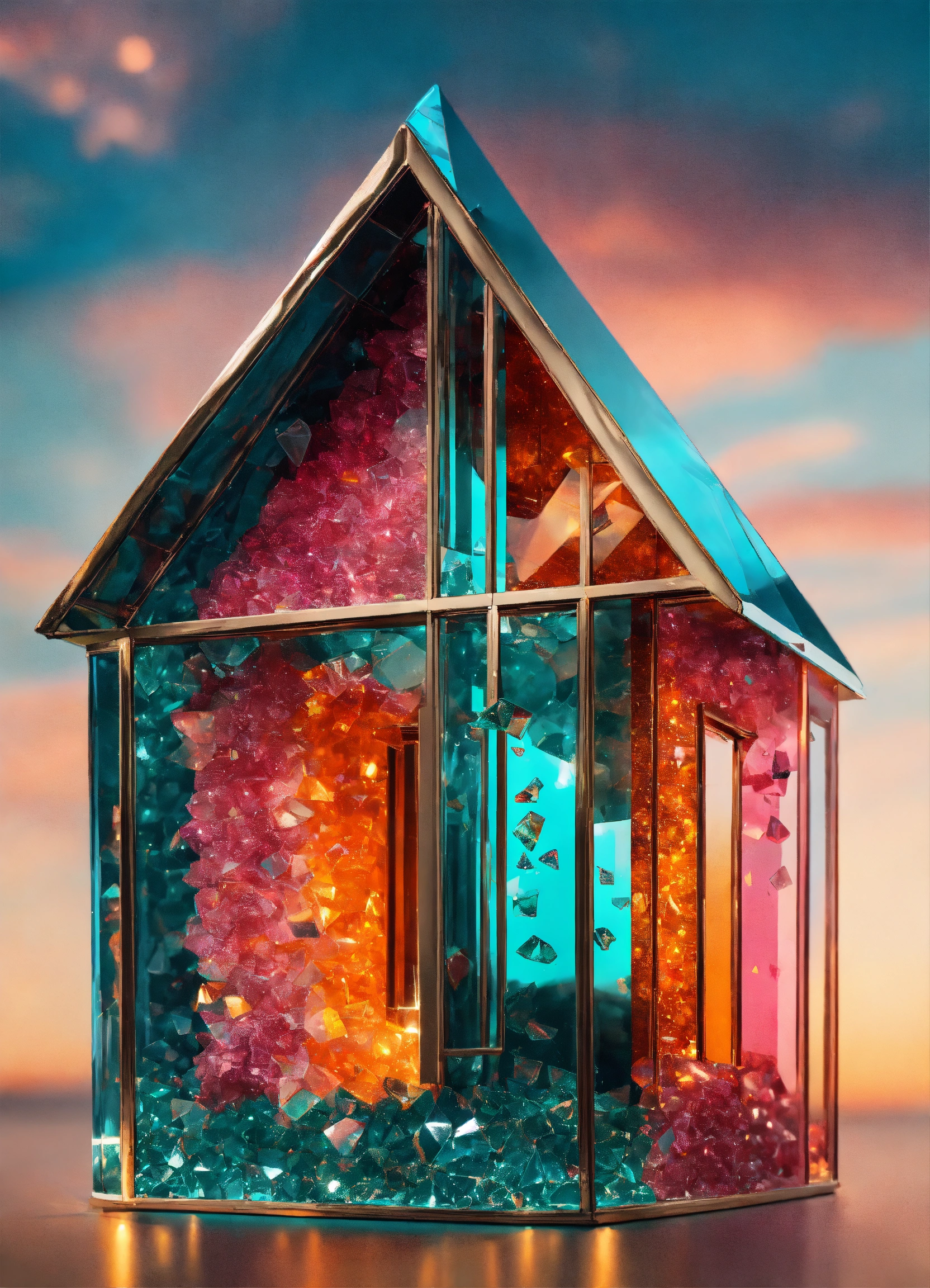 Lexica - House made of sparkling diamond glass fragments in deep ...