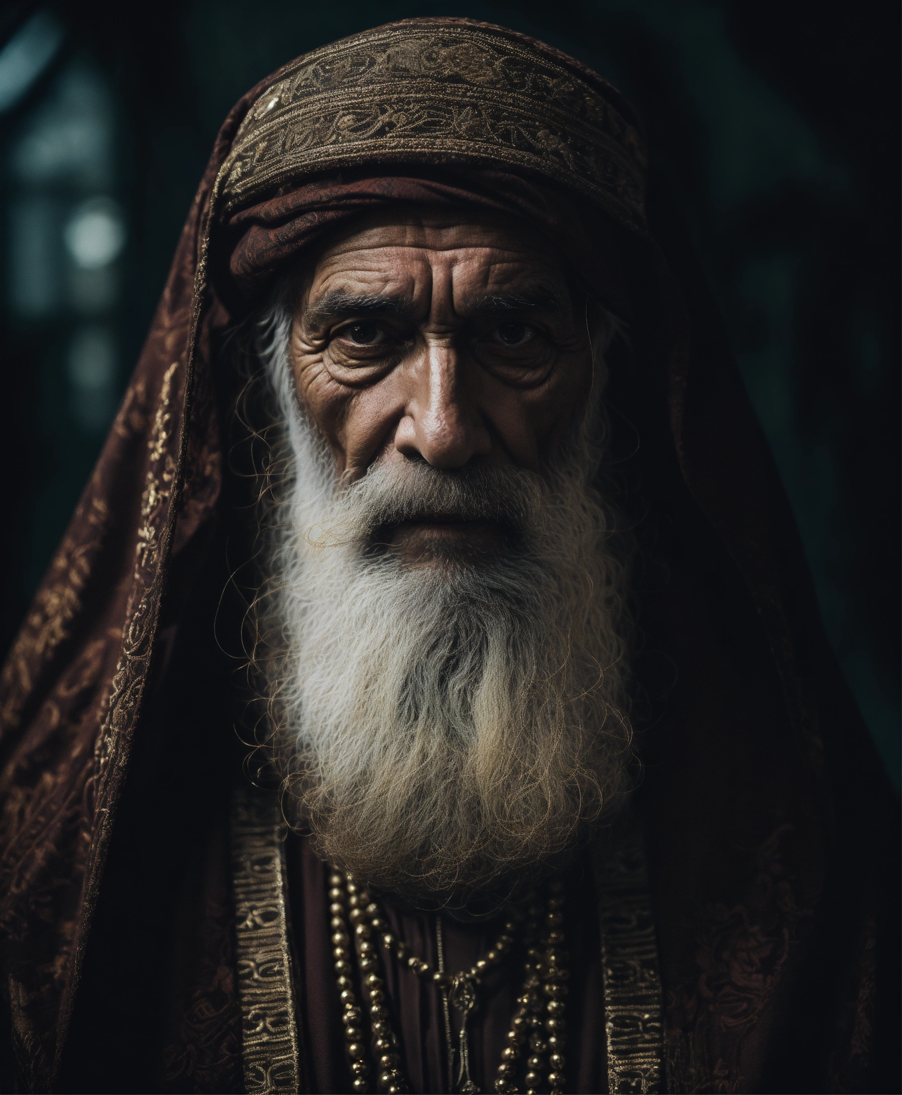 Lexica - Dark moody aesthetic, wise old arab with a long white beard ...