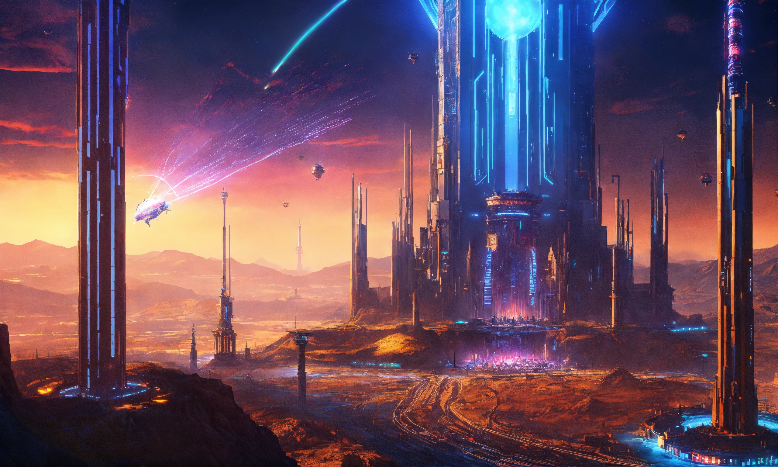 Lexica - Robotic matrix machines fly toward their base at a tall ...
