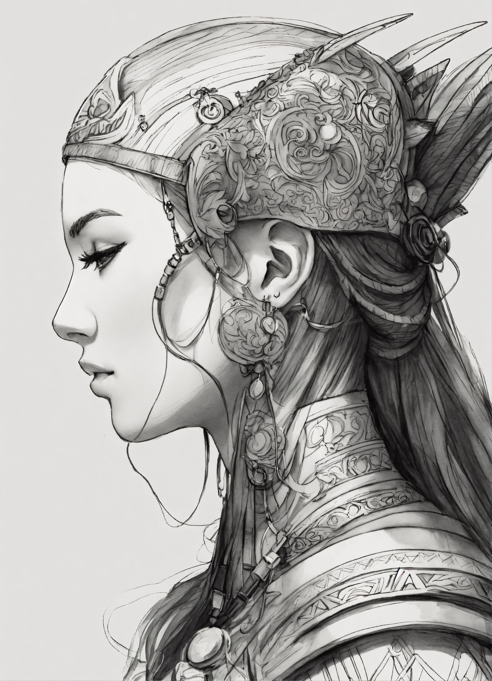 Lexica - Pen sketch of just the profile of an inner goddess in warrior ...