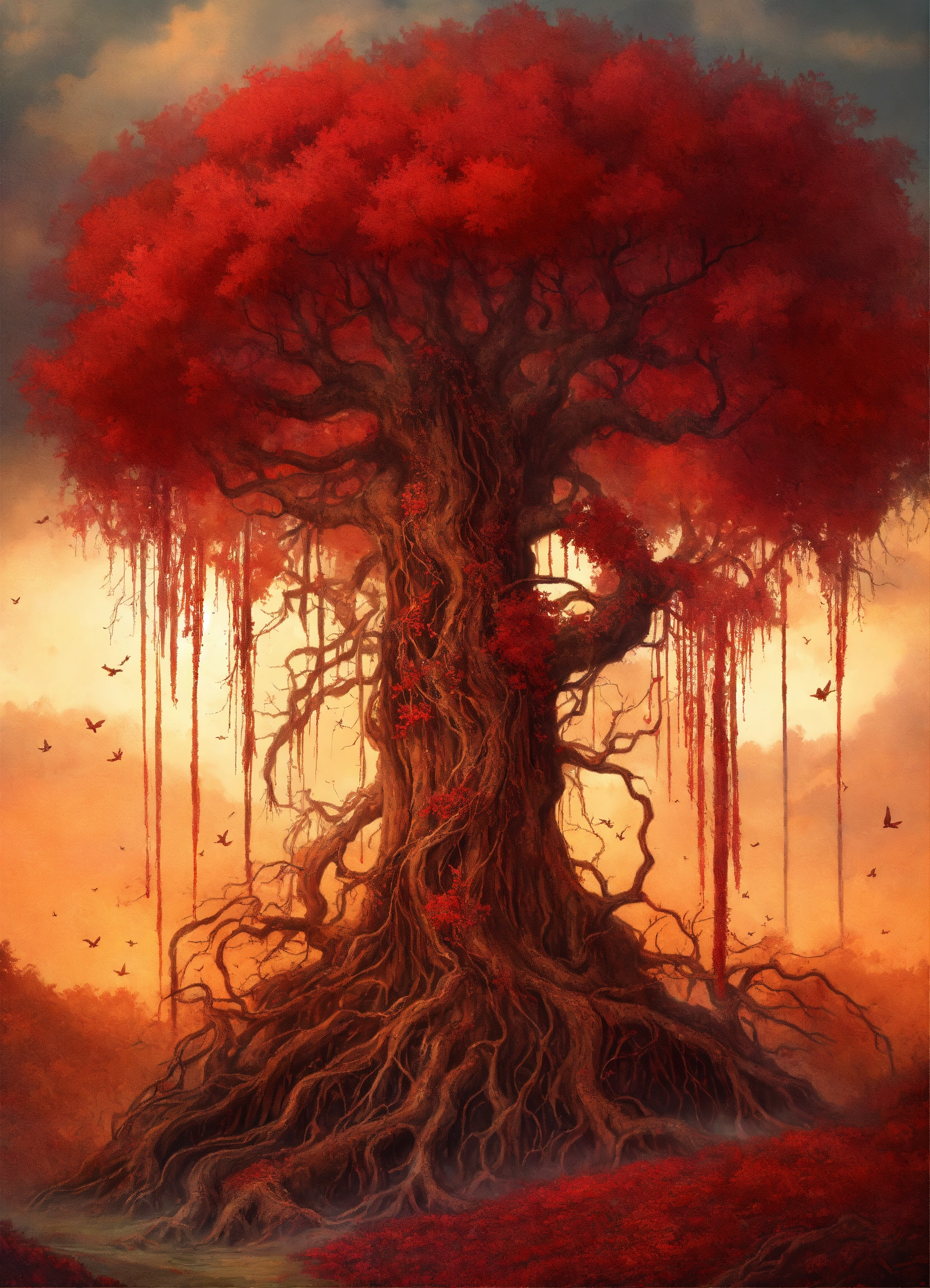 Lexica - Bleeding roots of a tree, intricate art, fantasy style