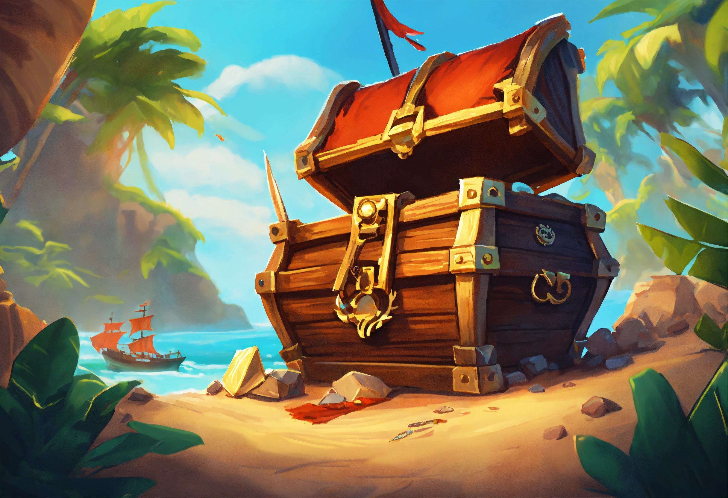 Lexica - Pirate Treasure slot game background landscape, realistic cartoon  oil paint, 2D illustration style, sharp focus, bright color, digital  paint...