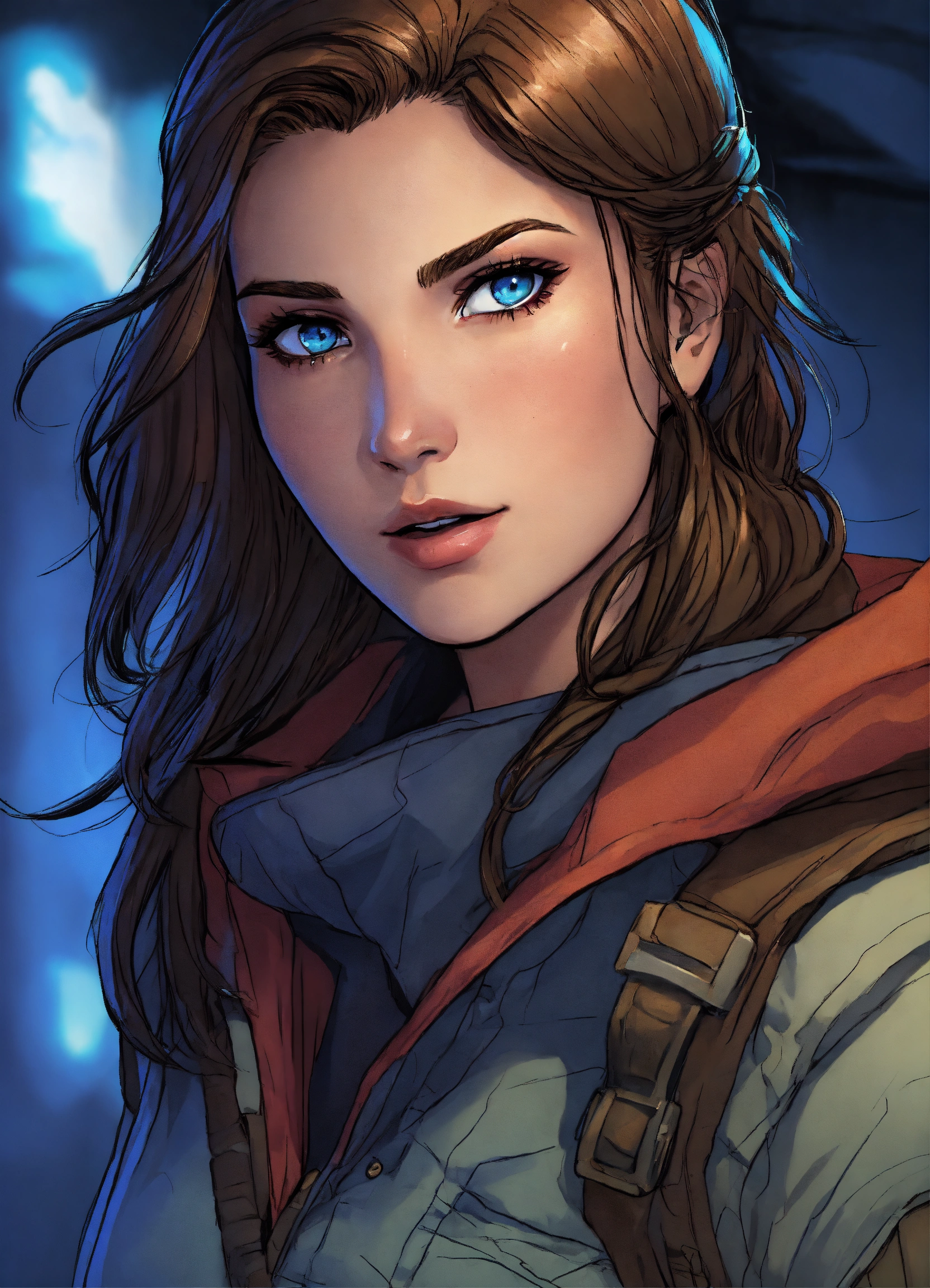 Lexica - A brunette girl with dark blue eyes . Ark survival comic