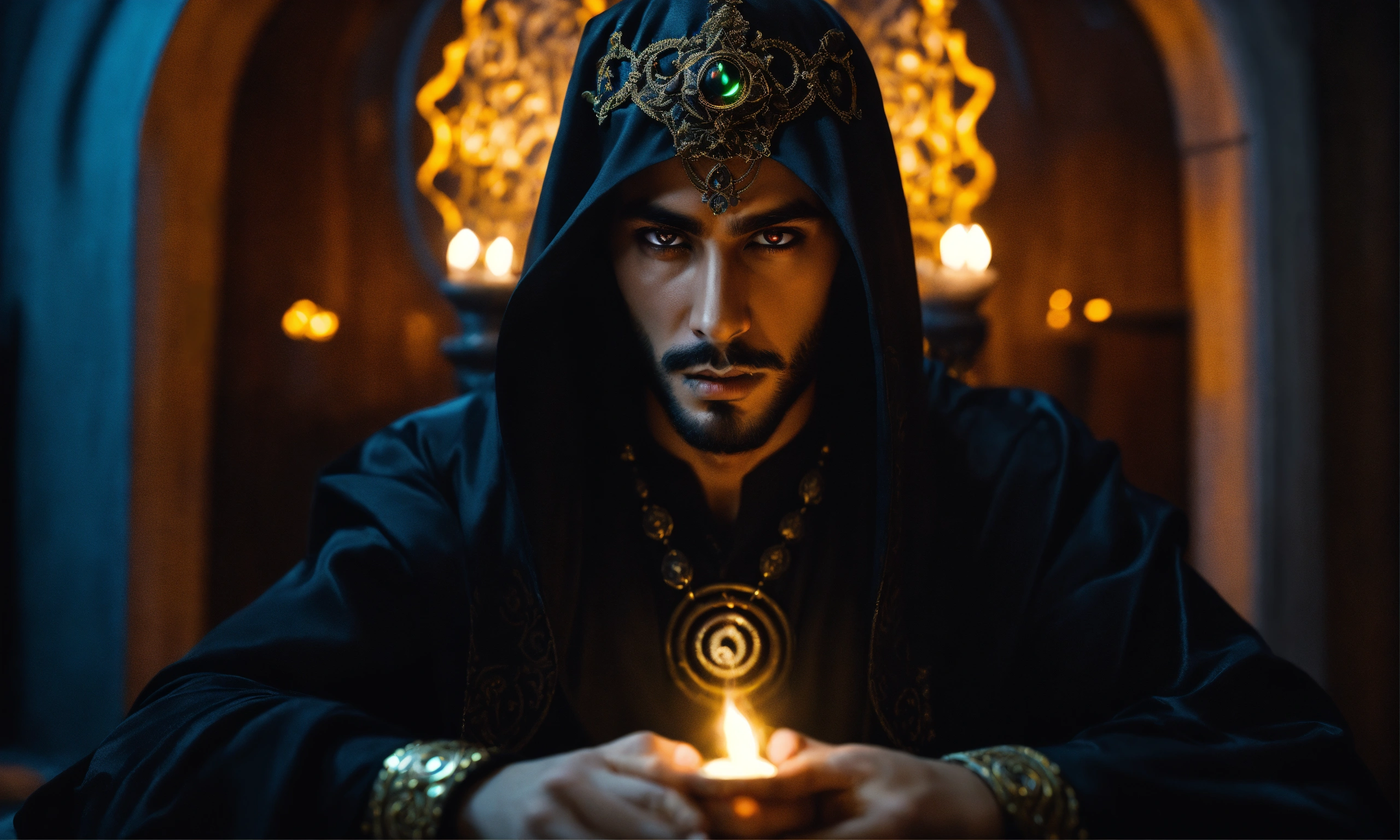 Lexica - Sinister and dramatic portrait of a young handsome Arabic evil ...