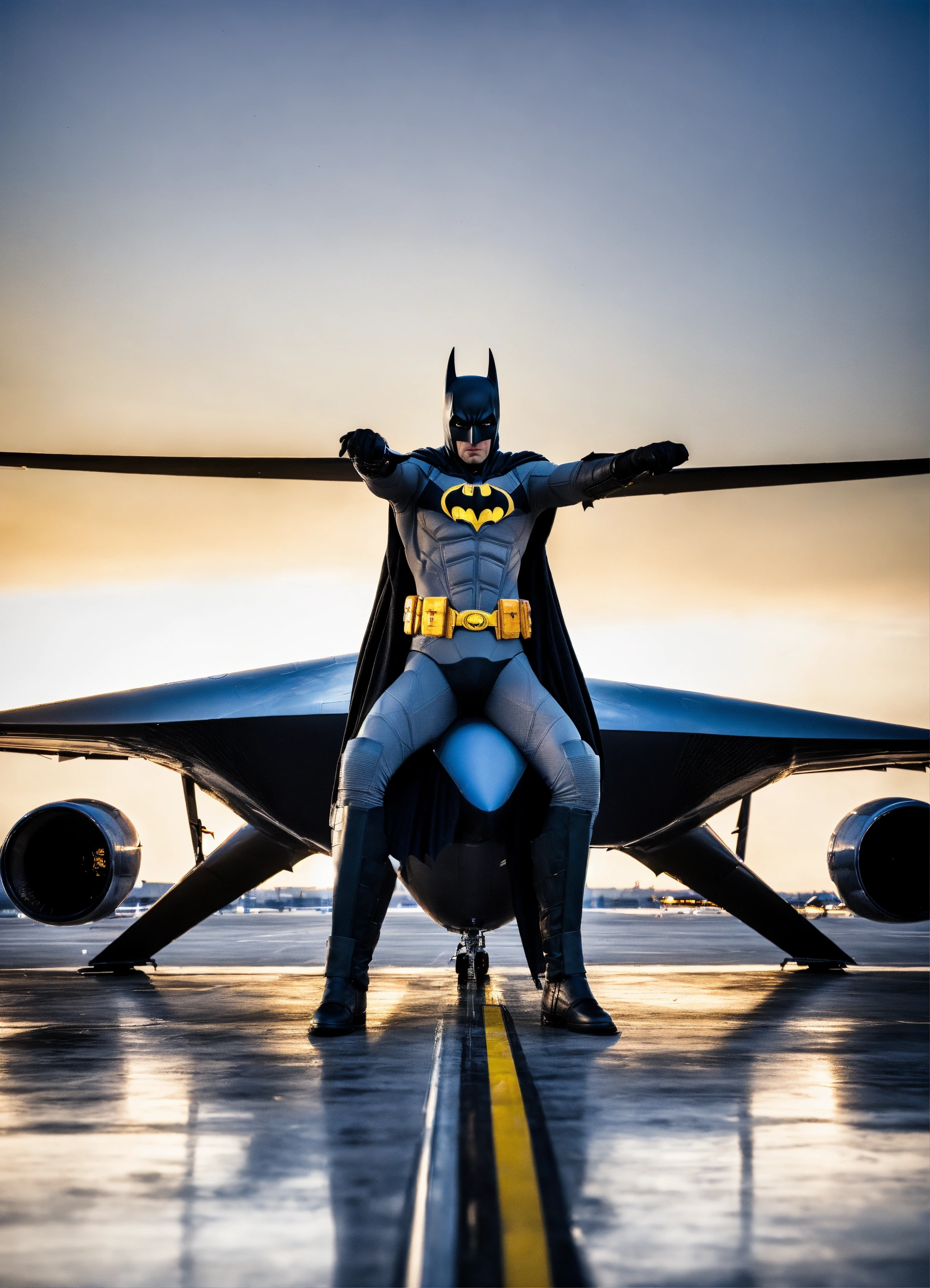 Lexica Batman Poses On The World s Largest Plane On A Clear Reality 