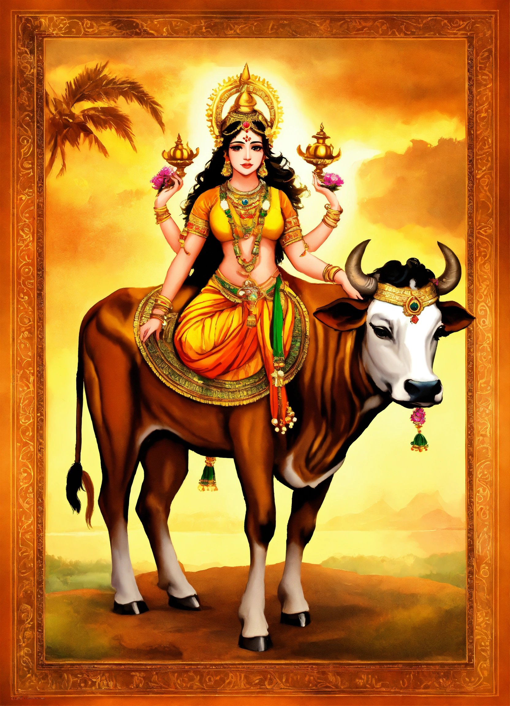 Lexica - The hindu cow goddess Kamadhenu, digital art, ancient painting