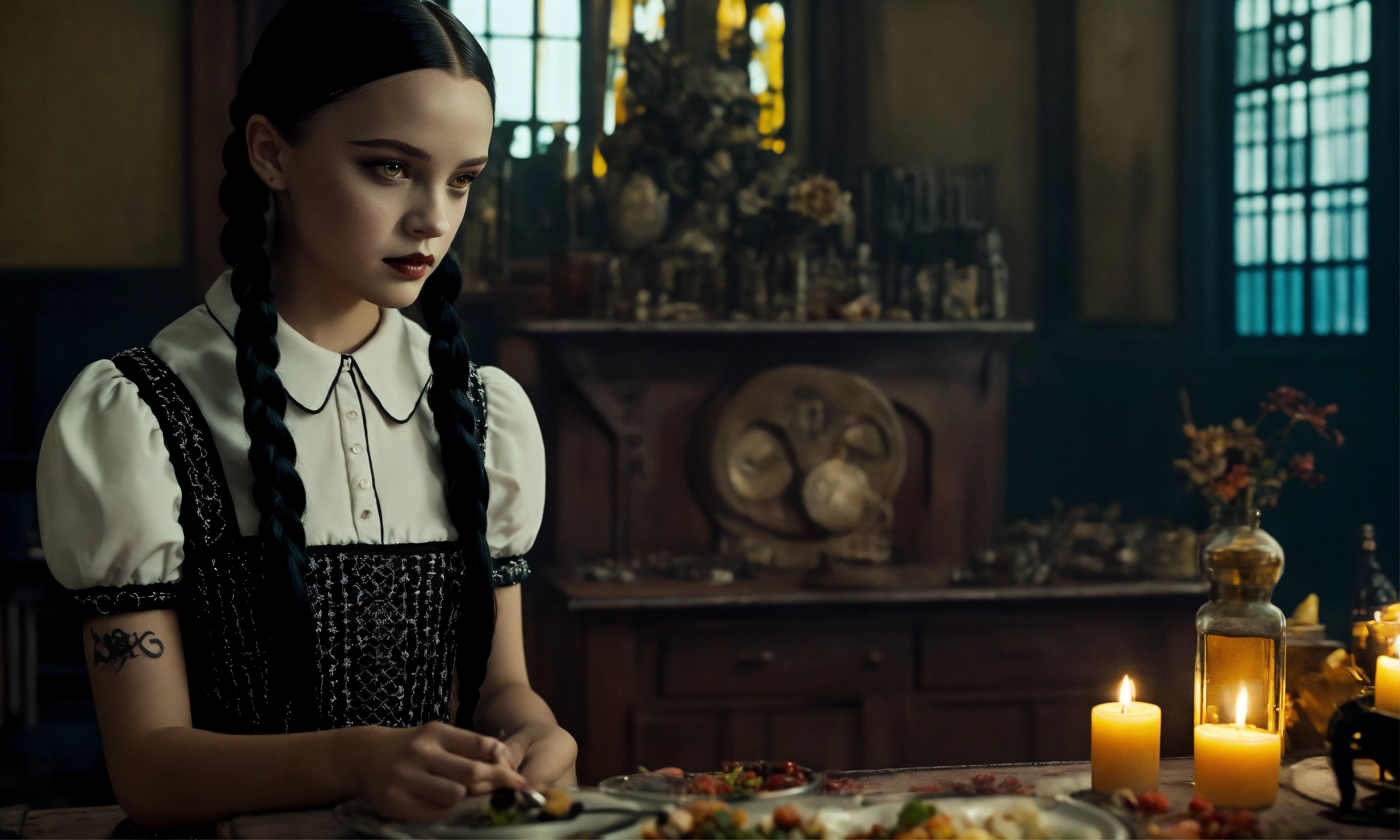 Lexica - Wednesday Addams from the series, black hair braided in two ...