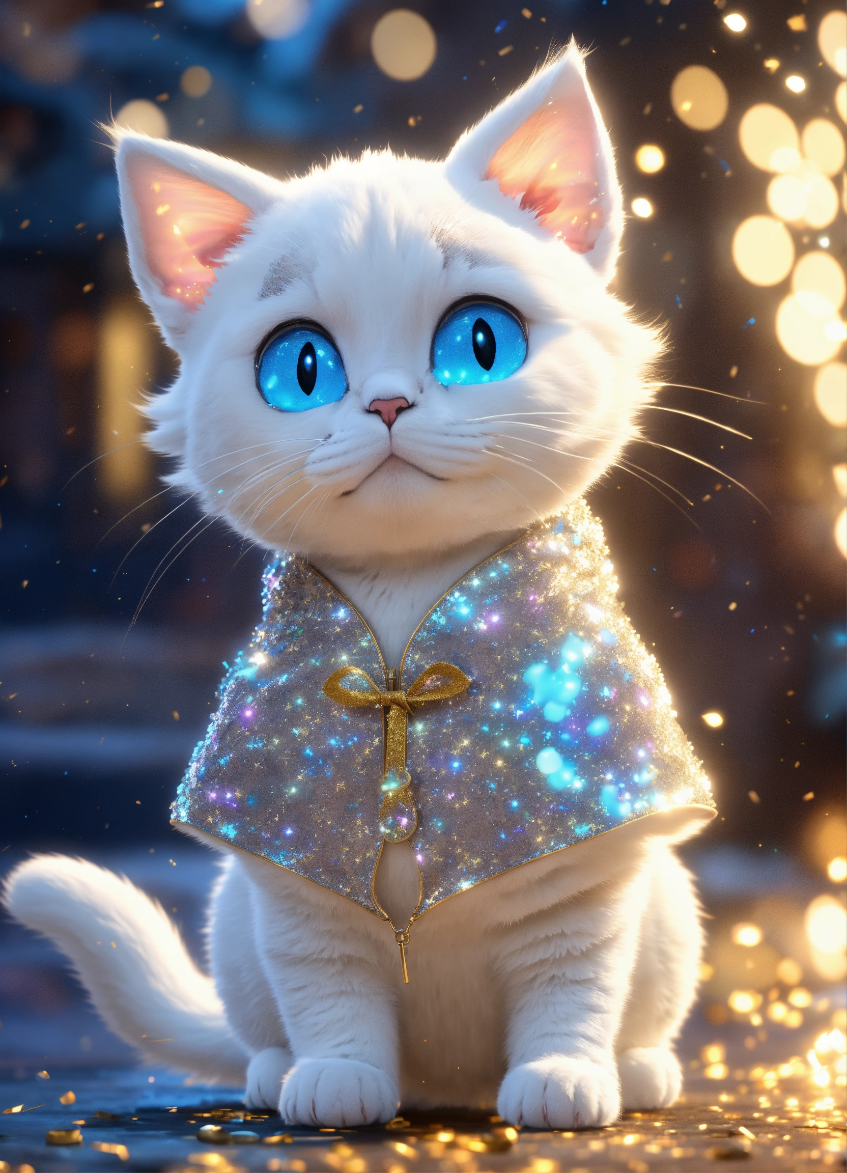 Lexica - Cartoon character a white cat with a silver coat and sparkling ...