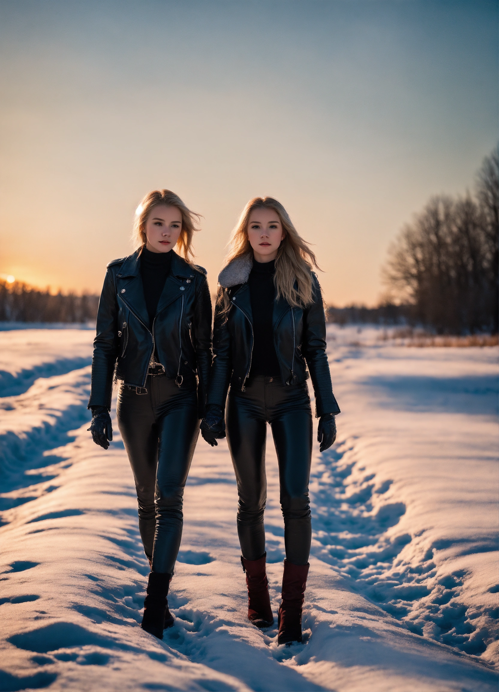 Lexica - Two blond young women, wearing a black leather jacket and ...
