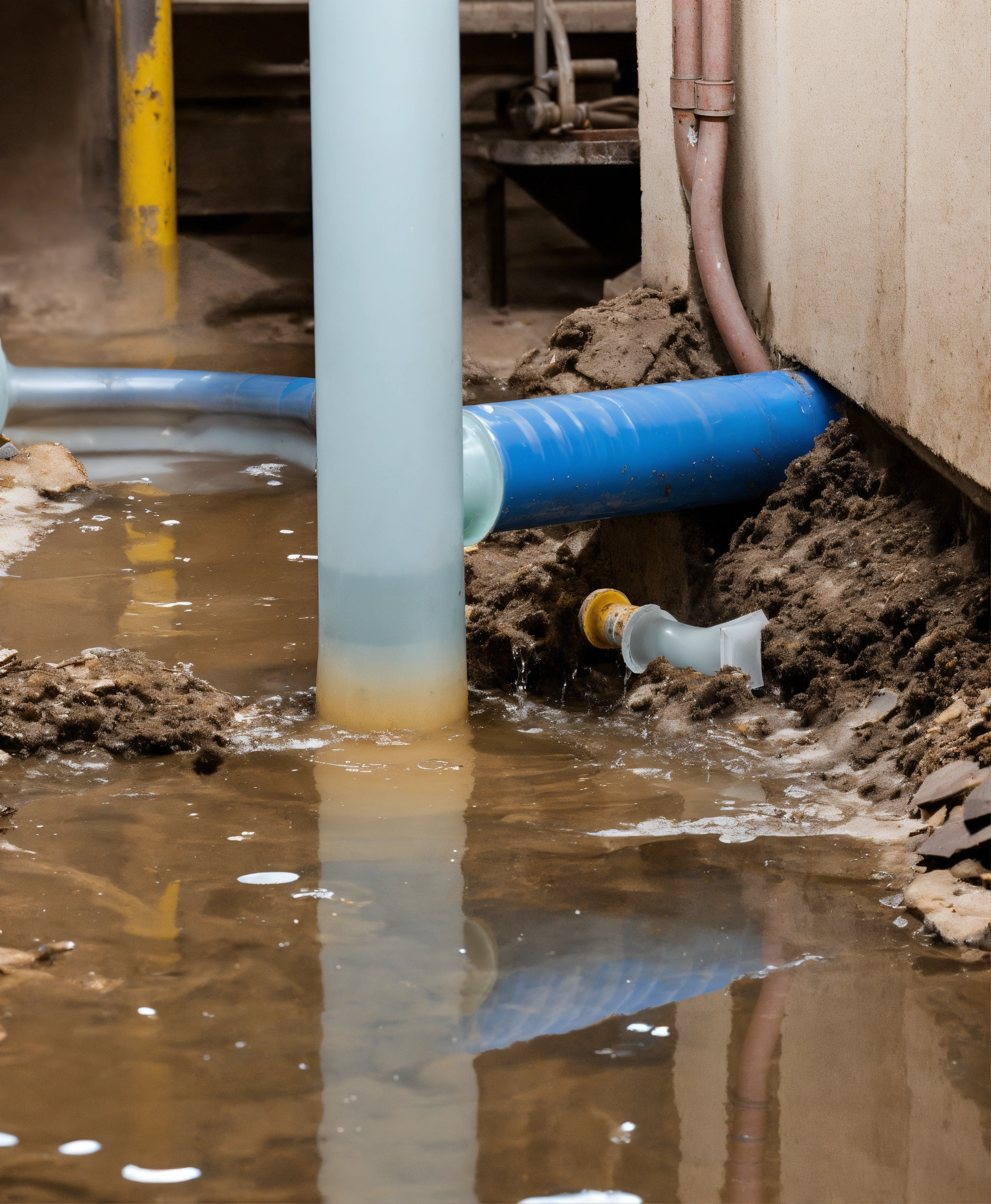 Lexica Broken plastic pipe at a building renovation in need of repair