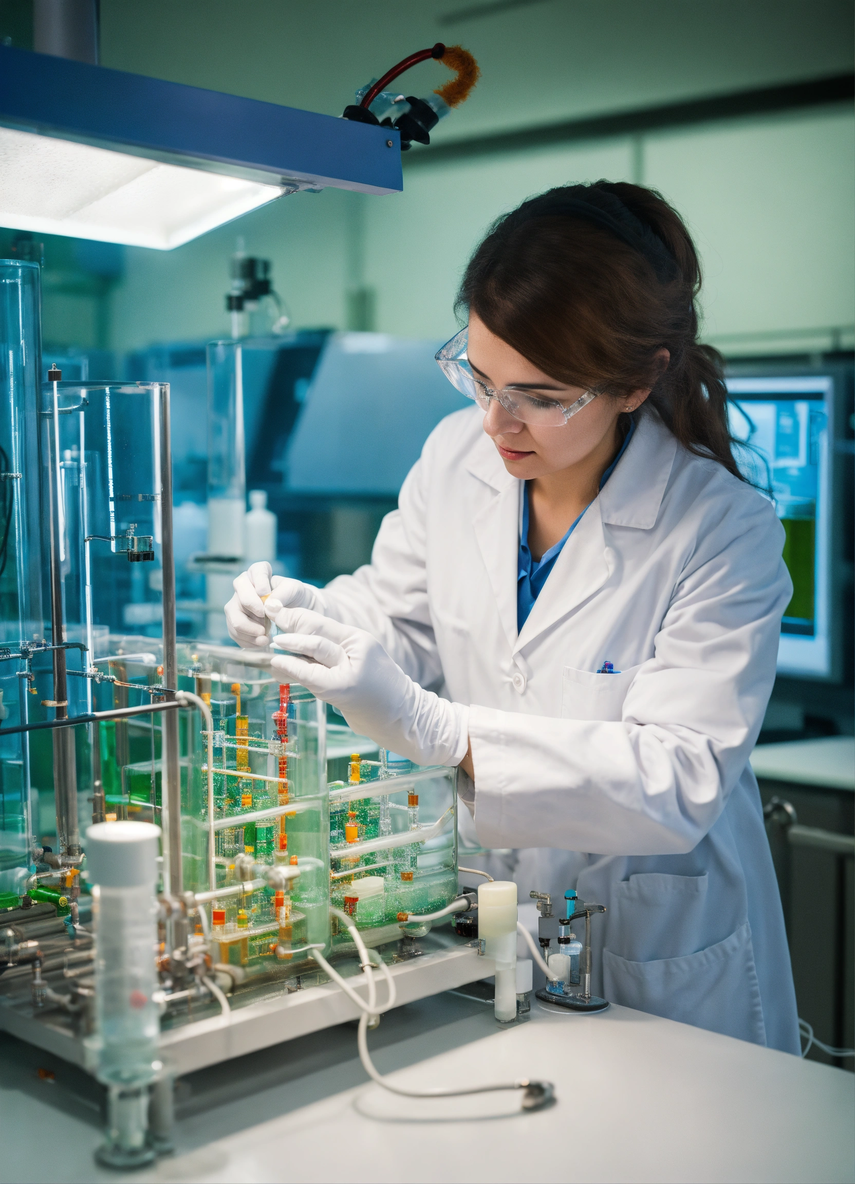 Lexica - Female scientist in a white labcoat working on a bioreactor in ...