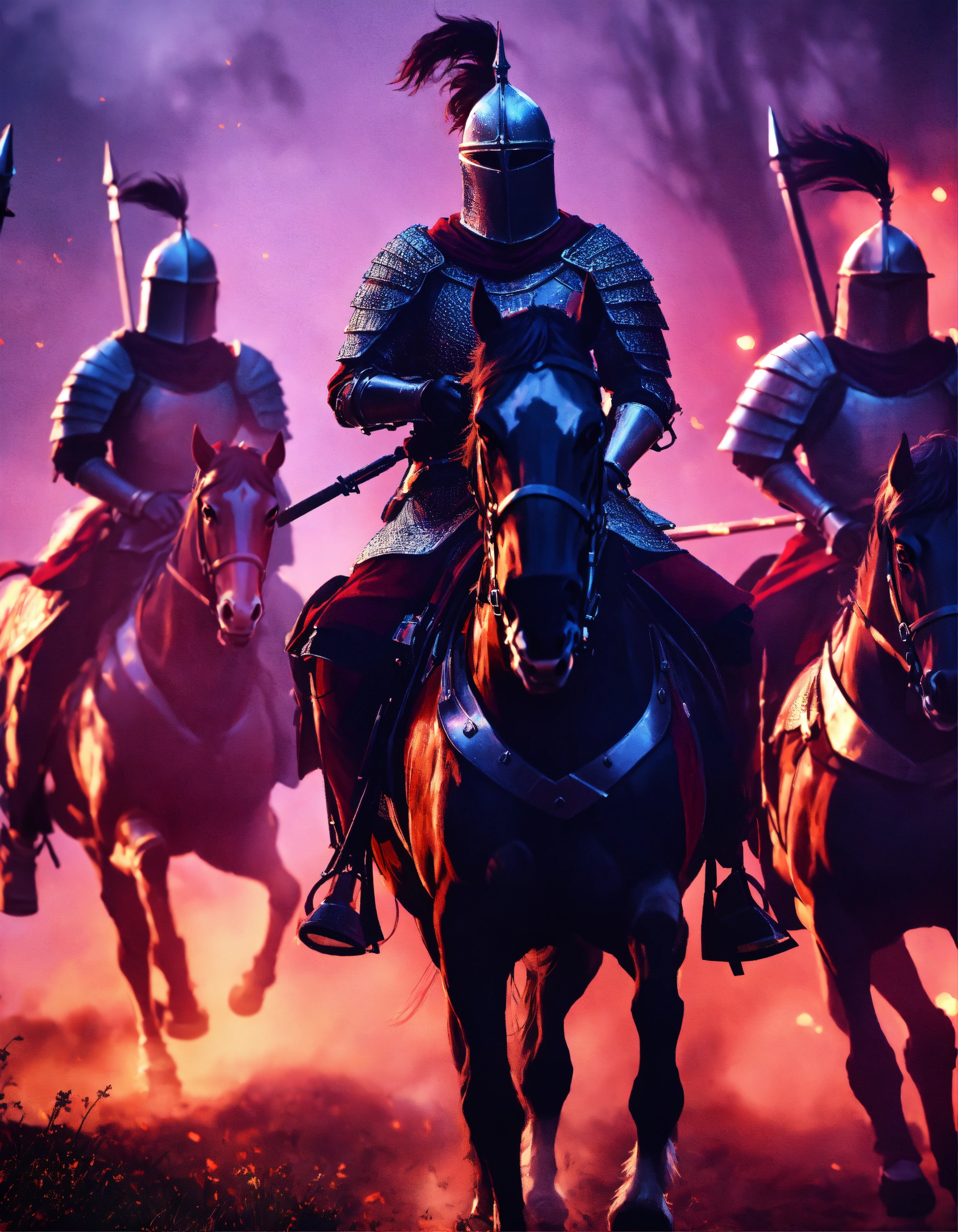 Lexica - Cinematic medieval Royal King and his knights on horses with ...