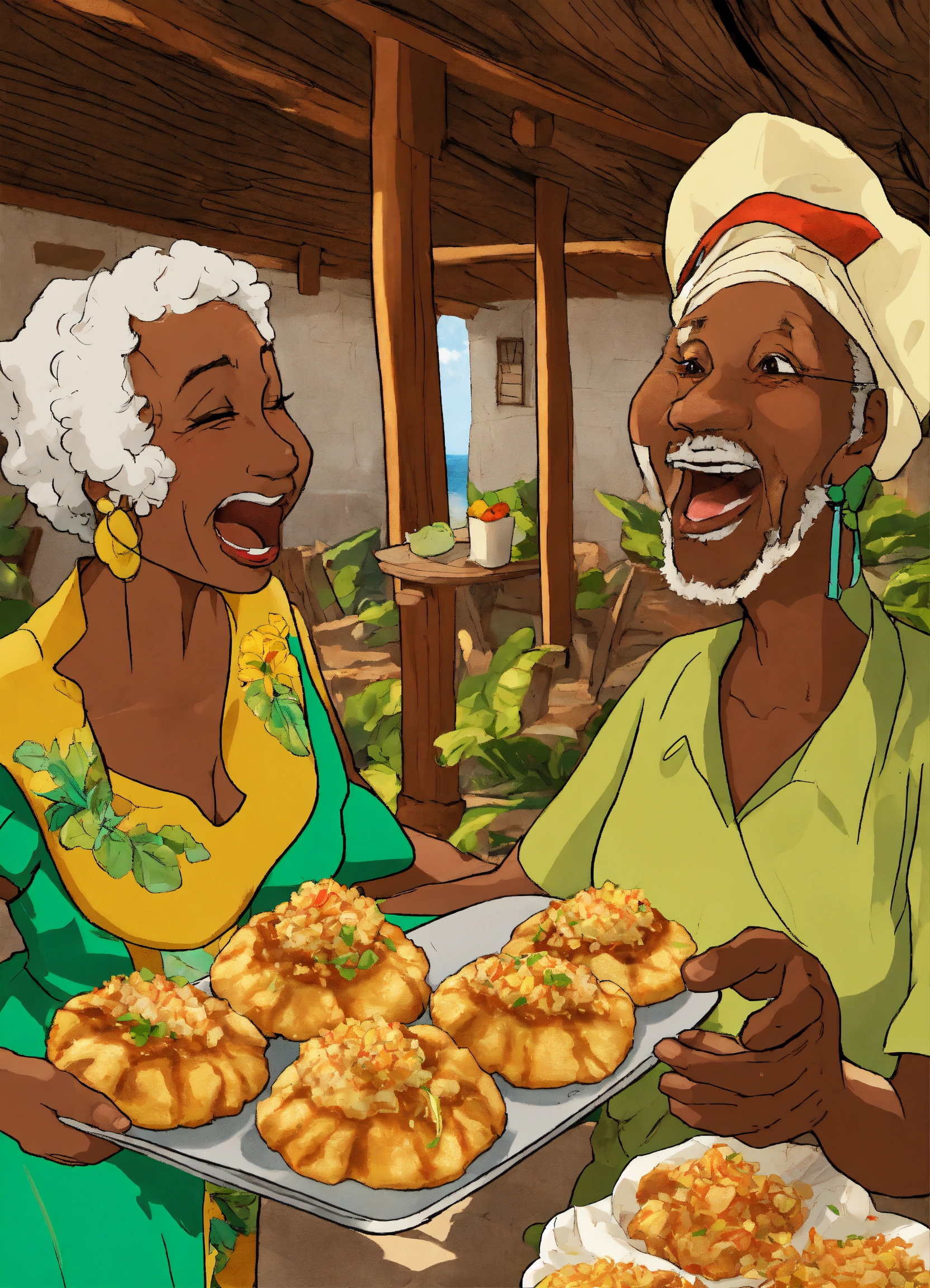 lexica-a-cartoon-of-dancing-talking-caribbean-fried-dumplings-sharing