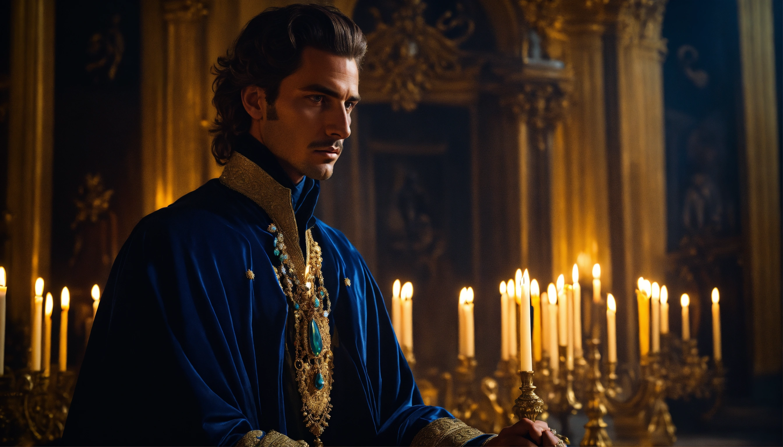 Lexica - Dramatic portrait of a young and handsome villainous French ...