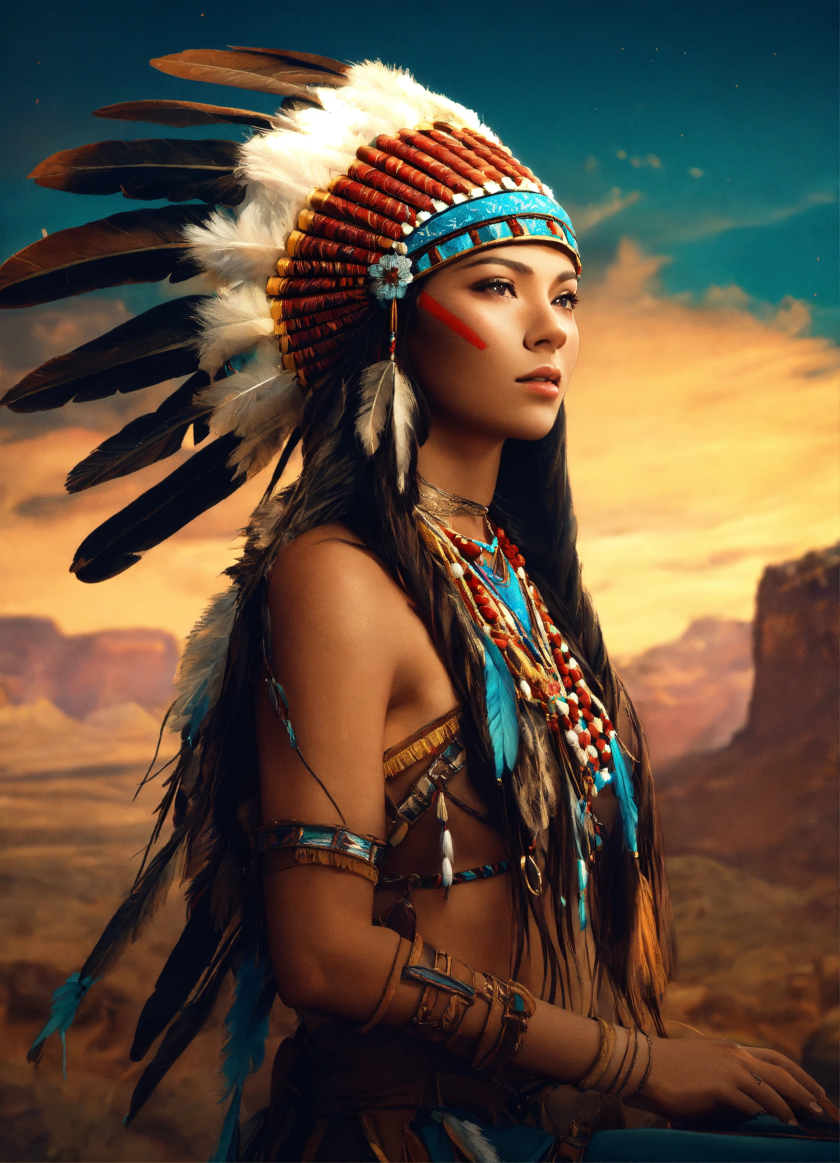 Lexica - Native American beautiful princess full head dress in 3d ...