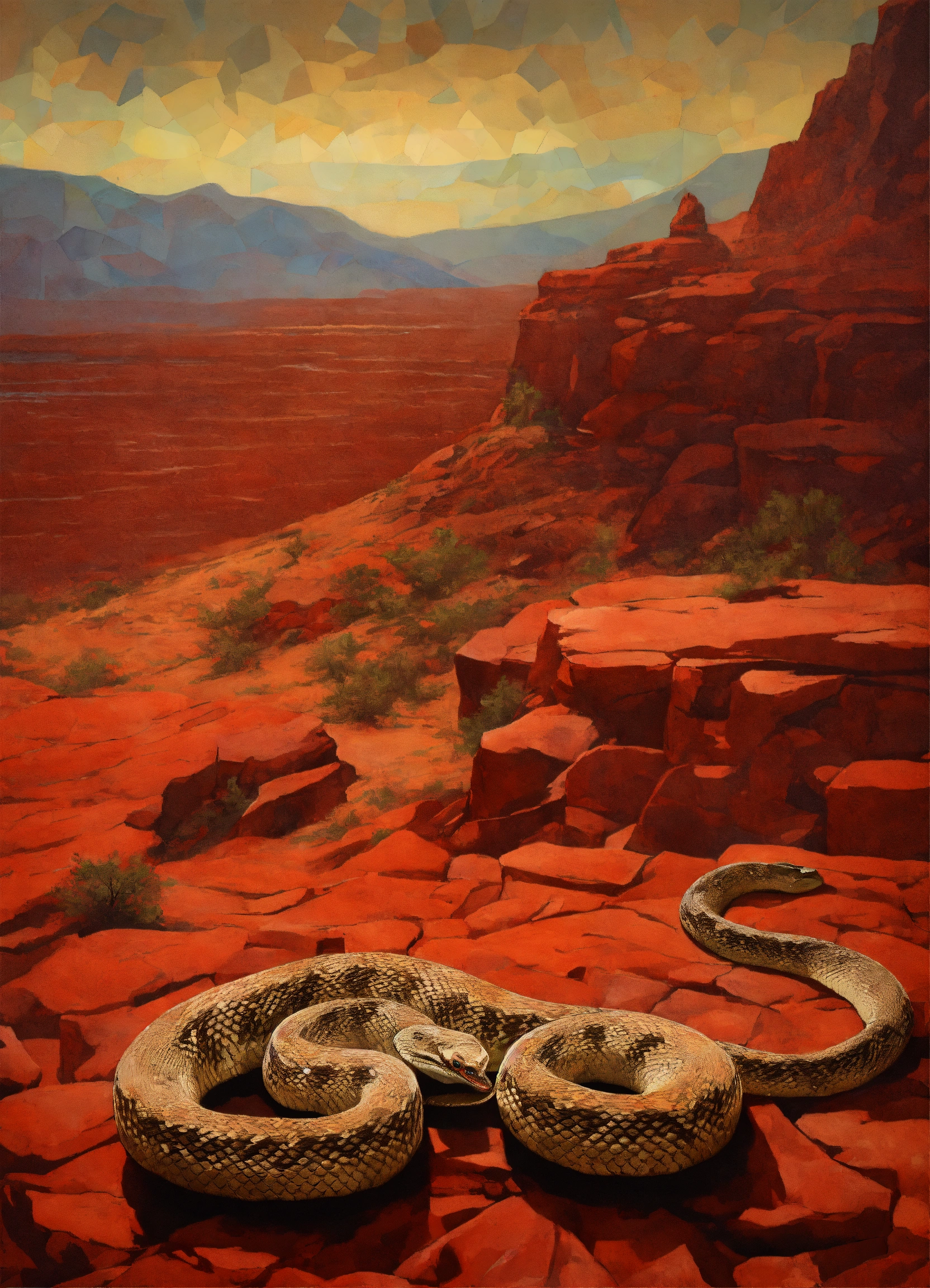 Lexica - Rattlesnake on a red rock geometric abstract art muted ...