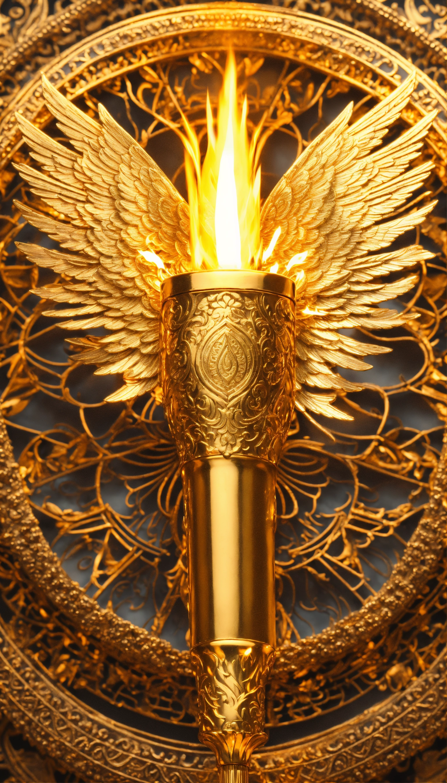 Lexica - Powerful, detailed torch, real, 3D, golden colored torch with ...