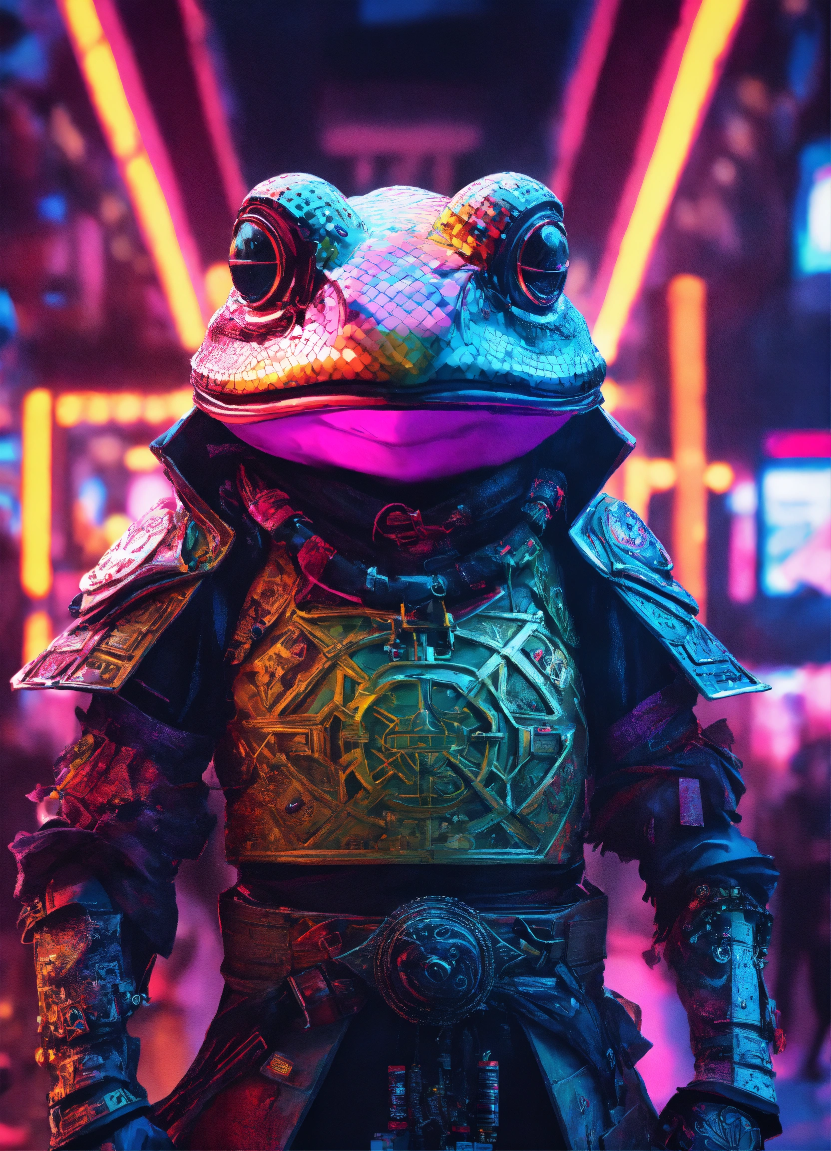 Lexica - A diamond metal occult toad as a Samurai with a sword in a ...