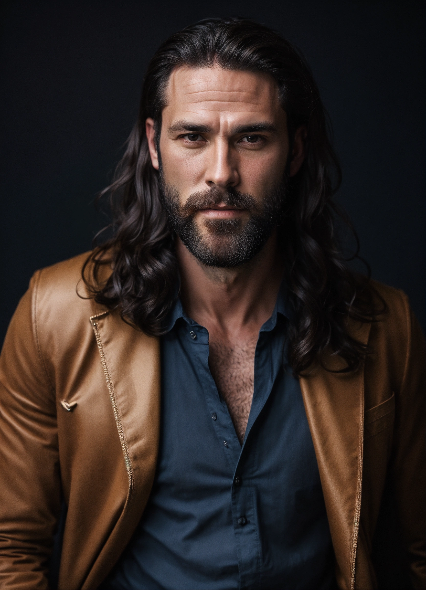 Lexica - A handsome man in his 40s, with long hair and a light beard, with  dark skin and dark hair.