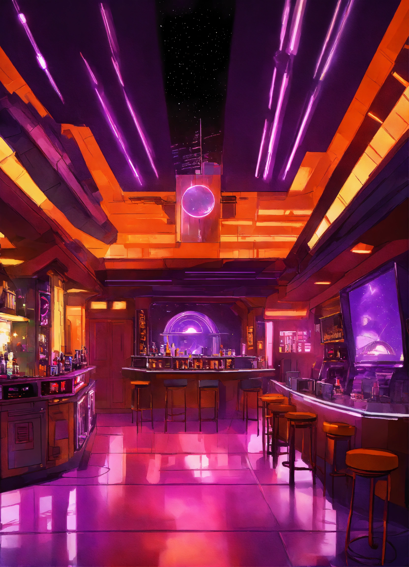 Lexica - Digital art of a Star Wars night club with purple and orange ...