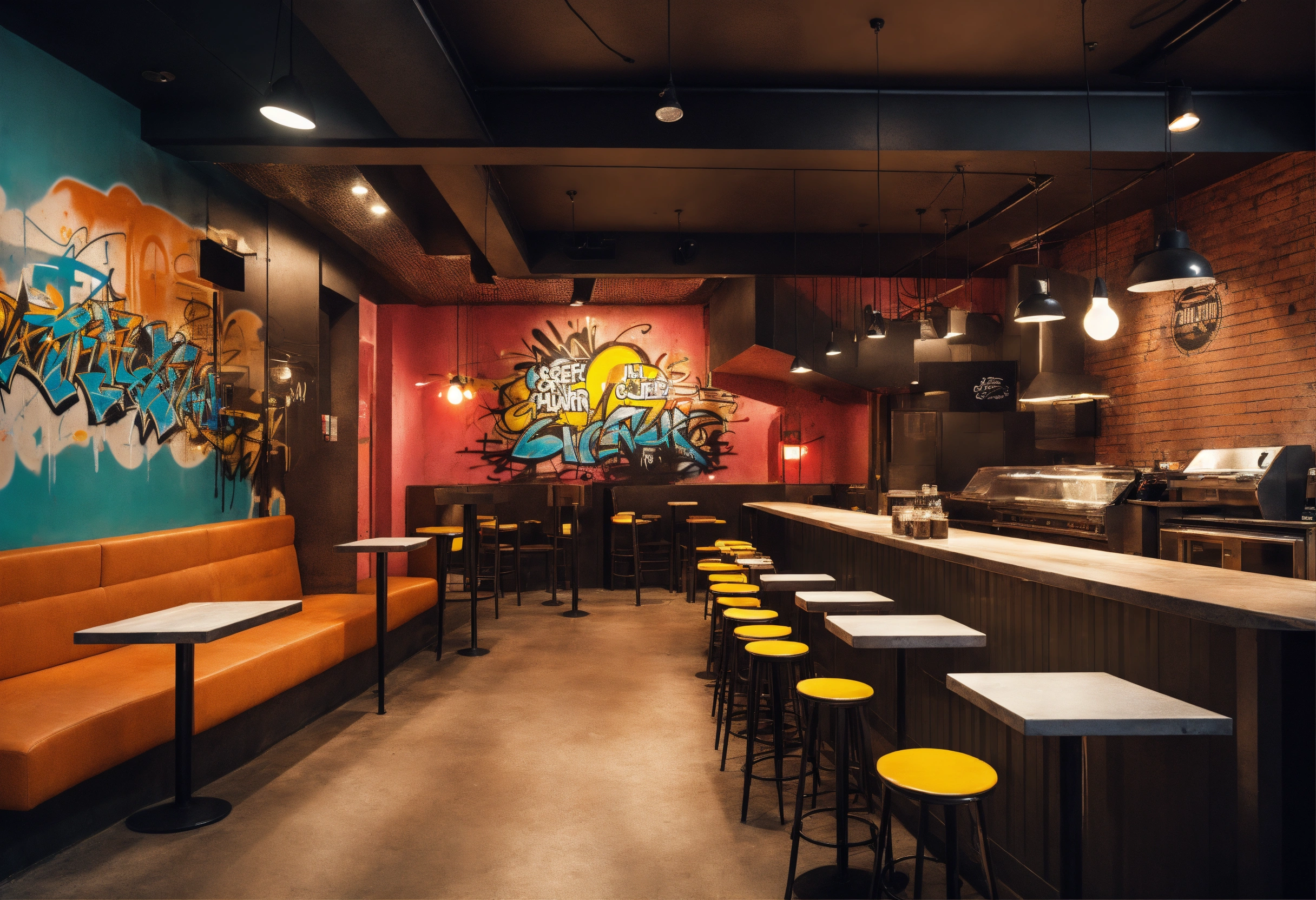 Lexica - Cafe interior design in modern hip-hop theme with graffiti's ...