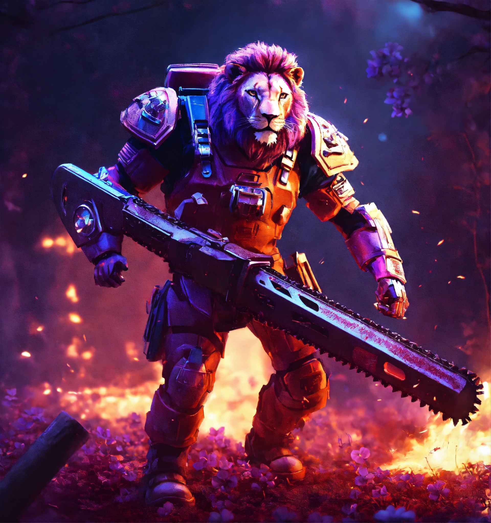 Lexica - Humanoid lion soilder fighting with a chainsaw in his hands ...