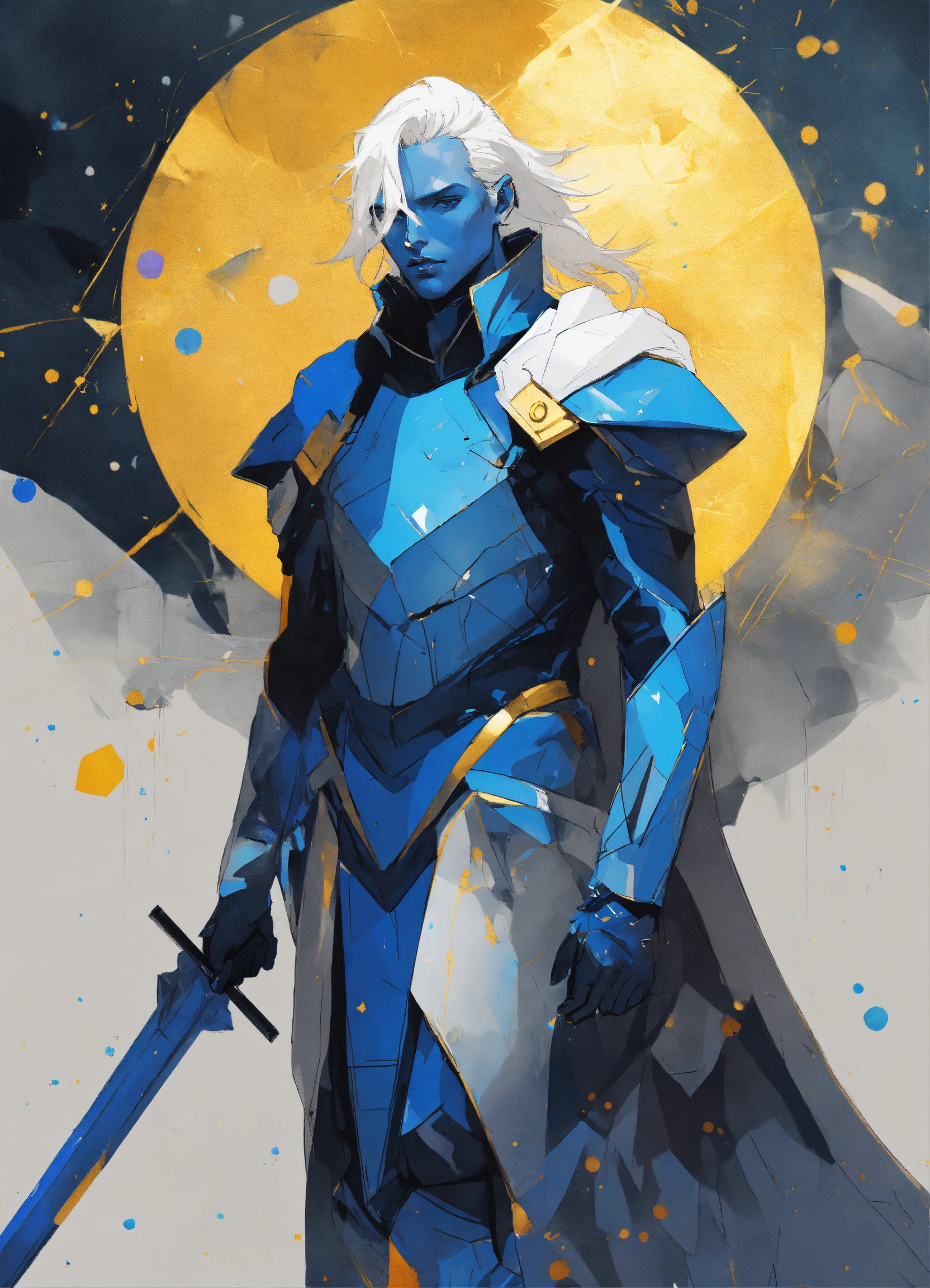 Lexica - Fantasy defiant skinny male scifi knight, blue skin, long ...