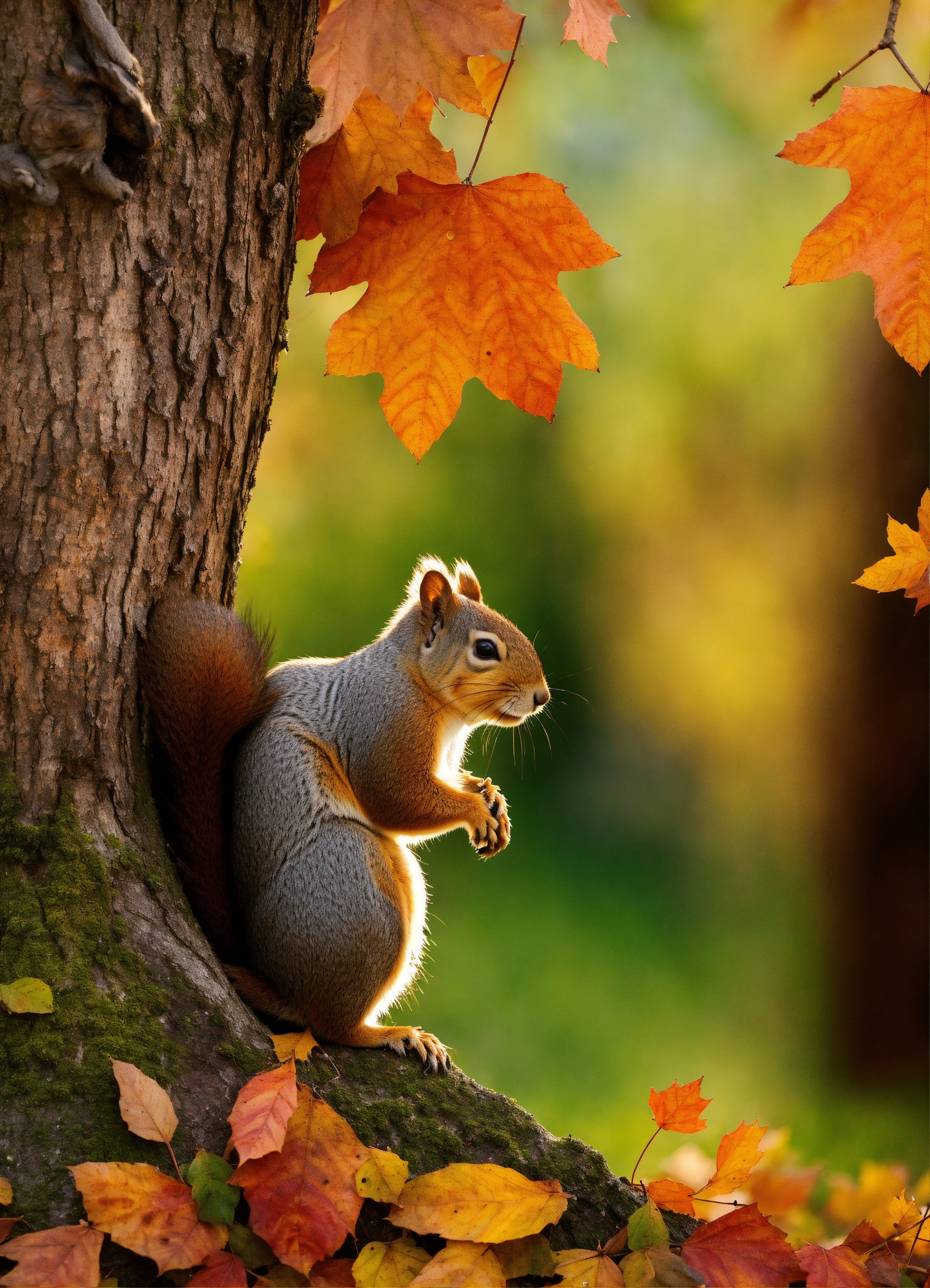 Lexica - Squirrel looking from the hollow in fall time, colorful ...