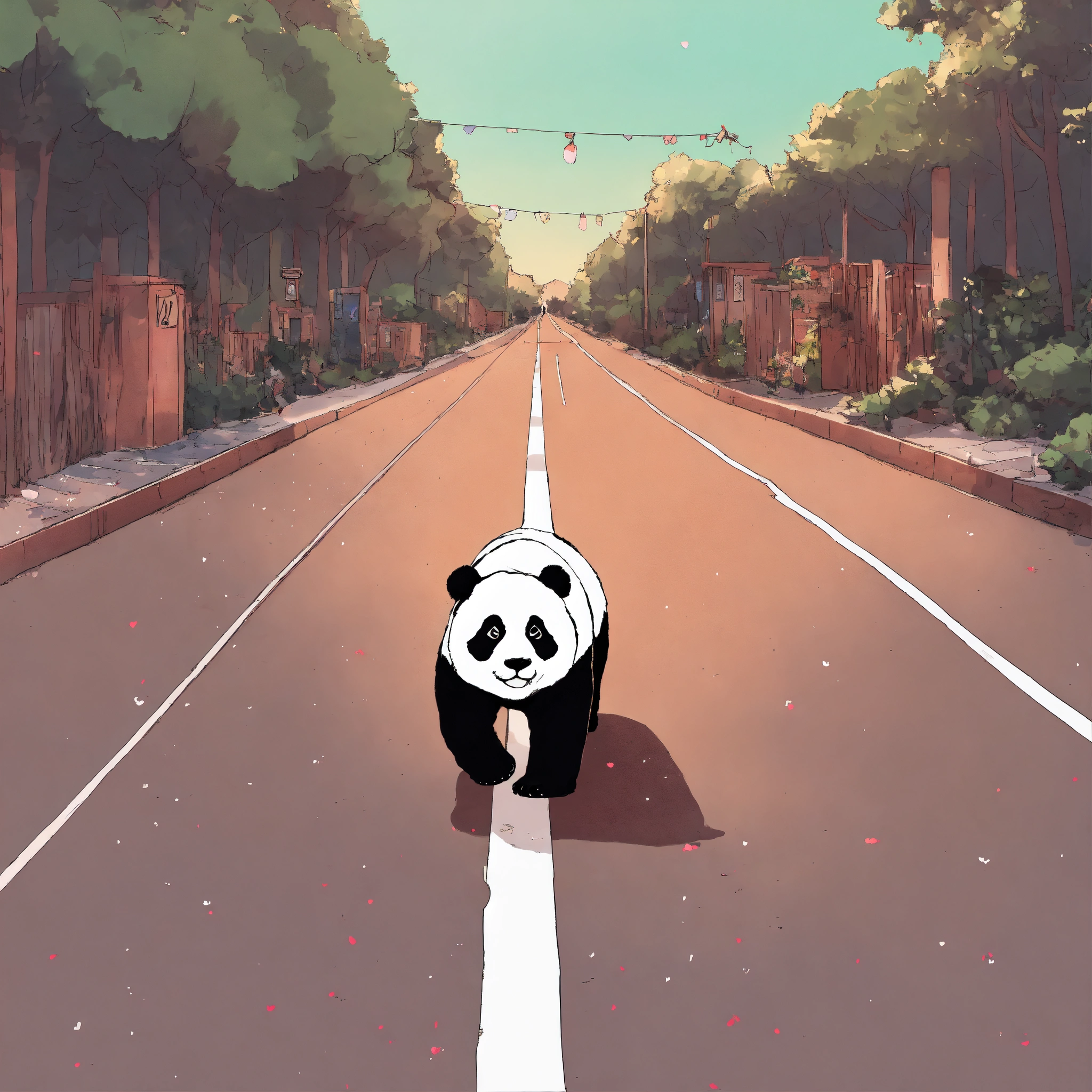 Lexica - Drawing of a panda, who is in love and is walking backwards in ...