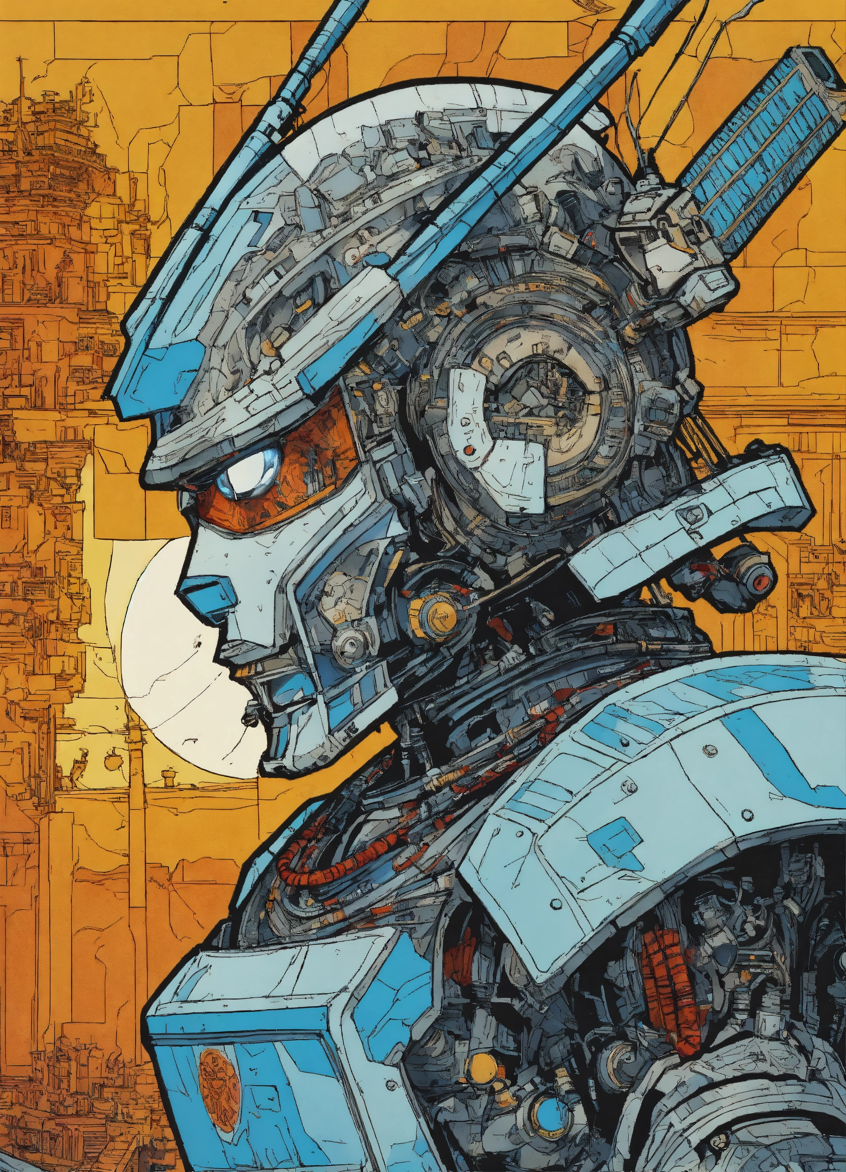 Lexica - Detailed pen and ink illustration of a samurai robot cyborg ...