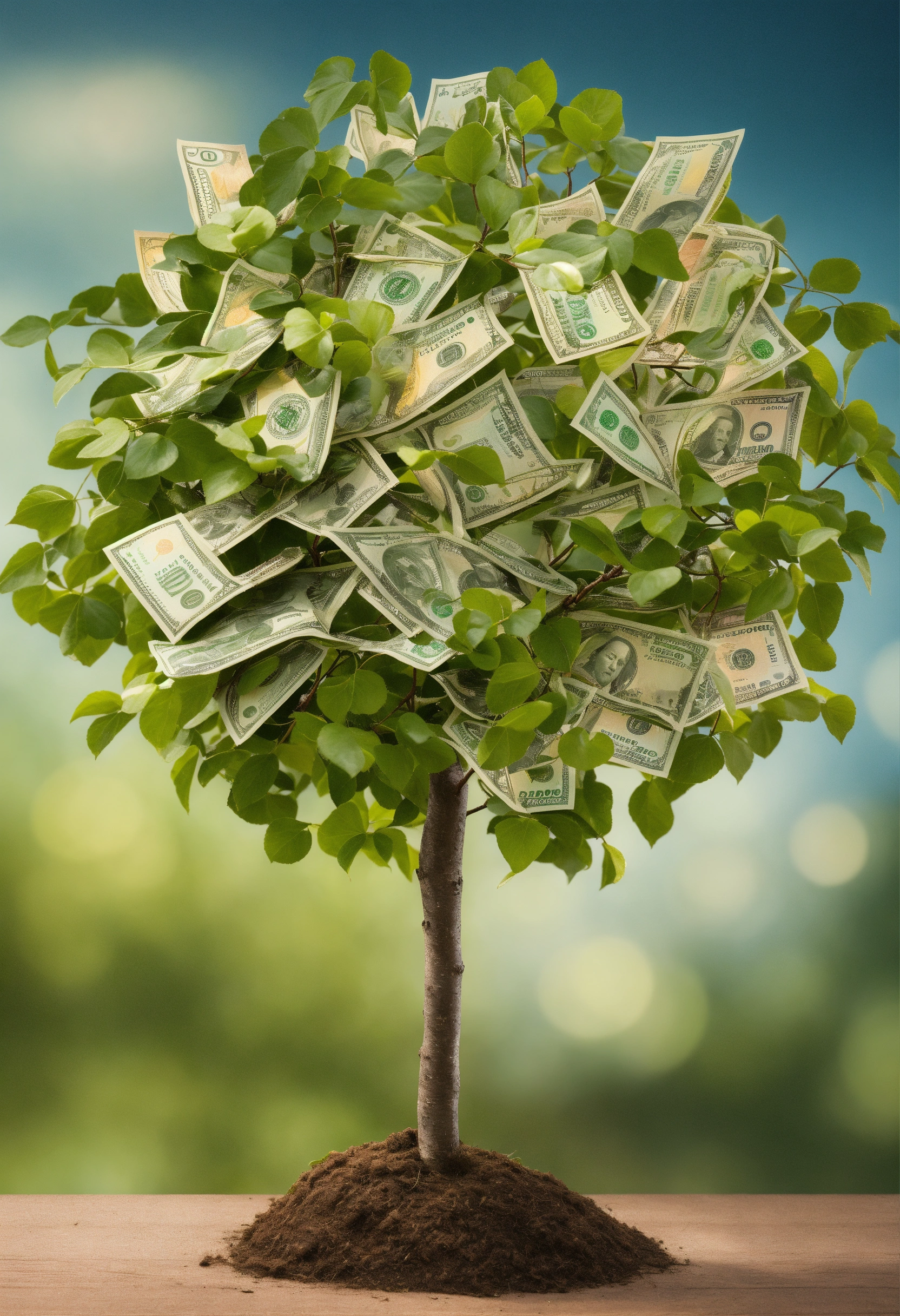 Lexica - A flourishing small tree with dollar bills as leaves