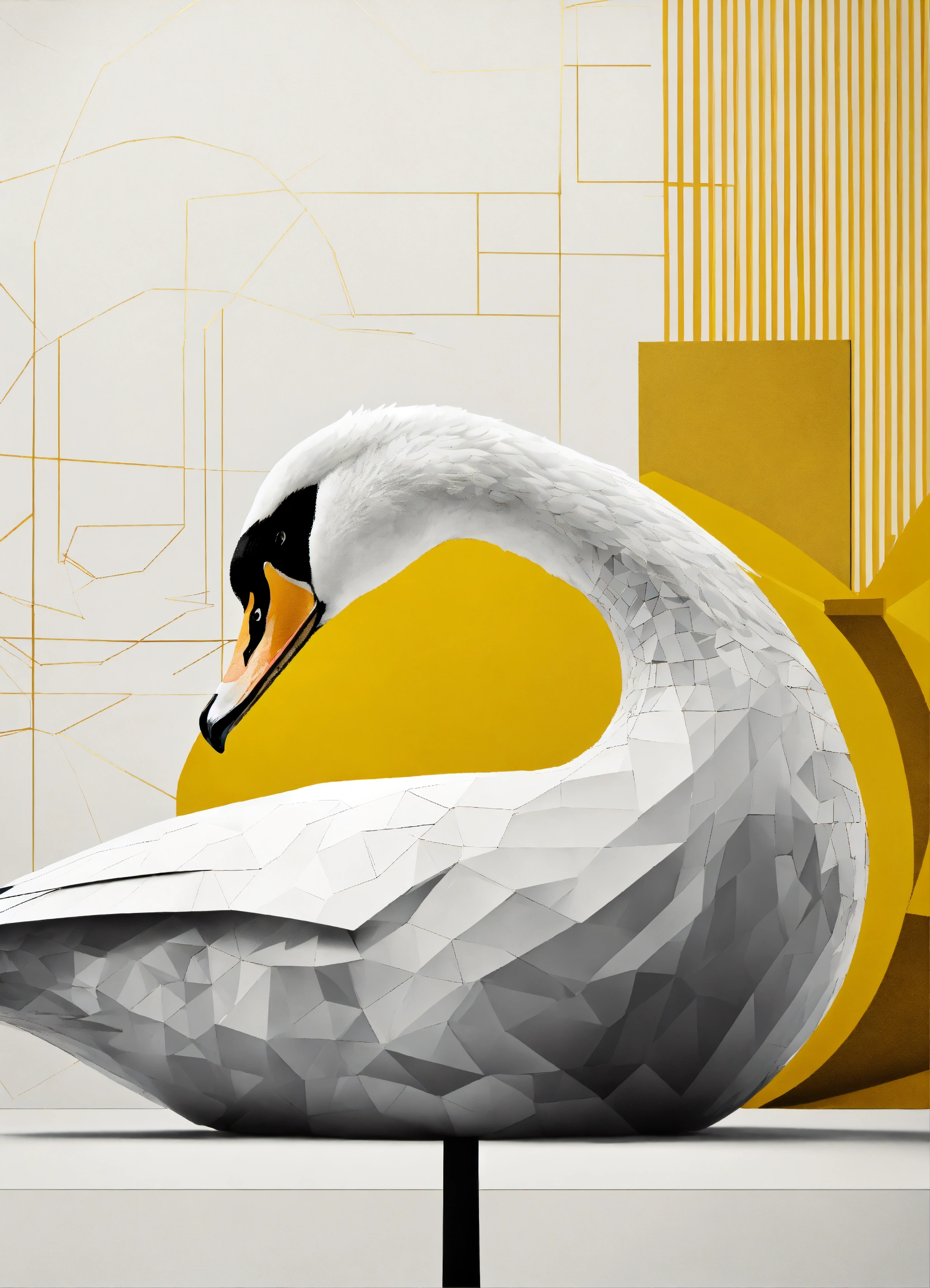 Lexica - Swan, abstract geometric shapes, Monochrome with yellow ...