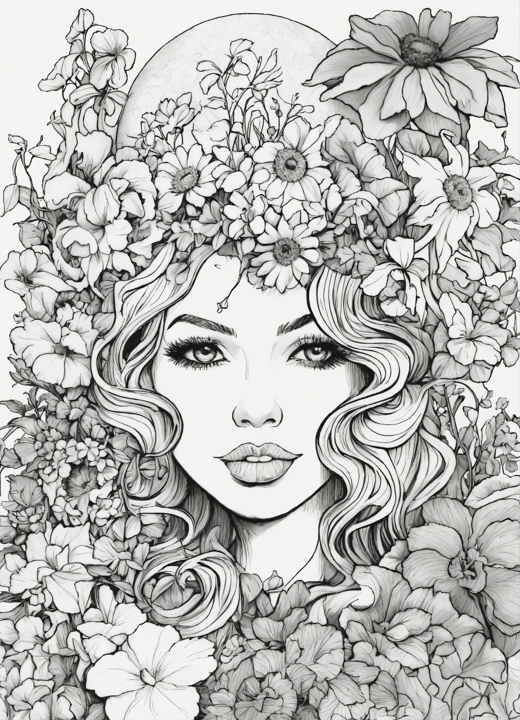 Lexica - Faces and flowers, by Ed Roth, black and white coloring book ...