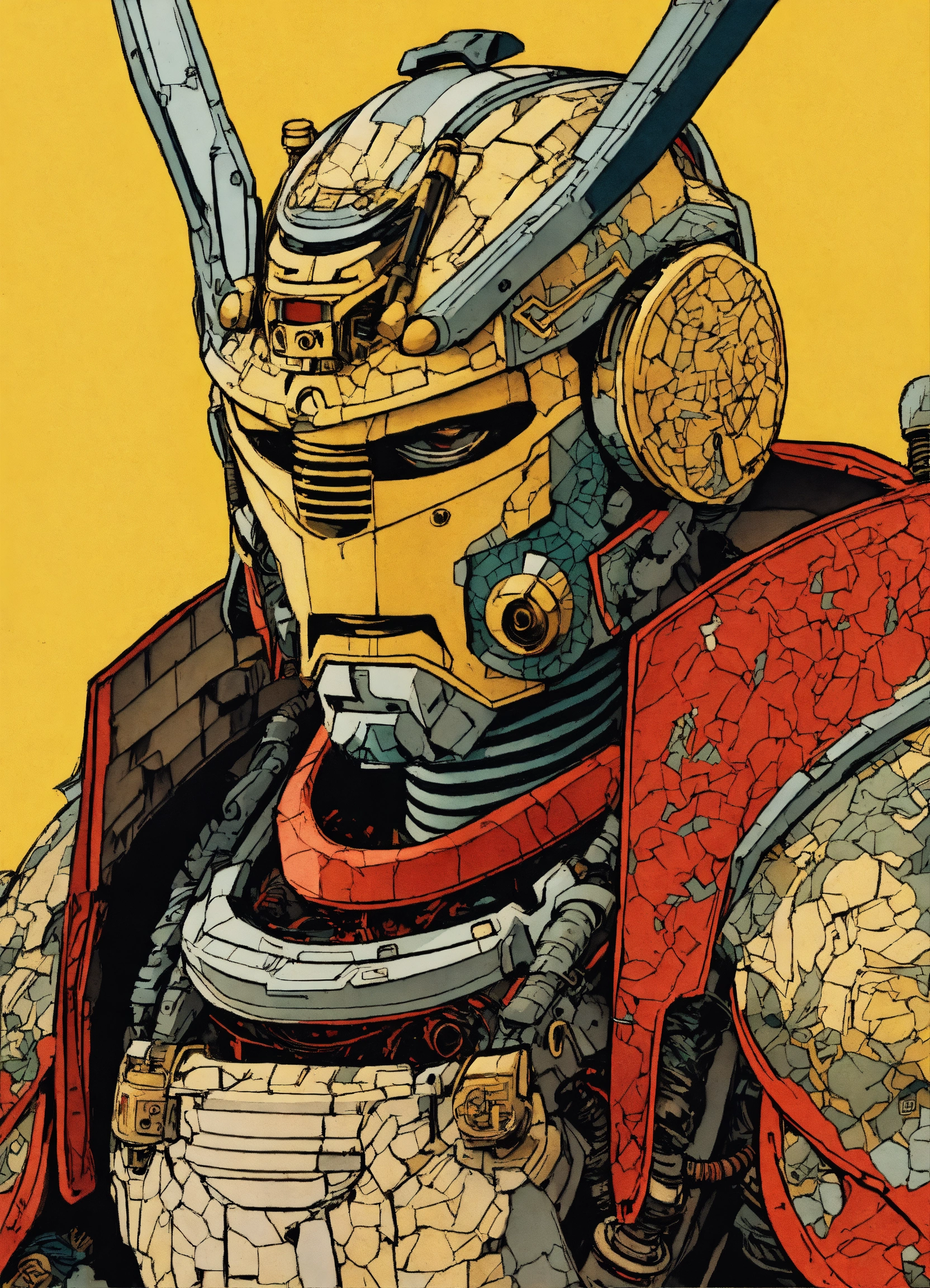 Lexica - Detailed pen and ink illustration of a samurai robot cyborg ...