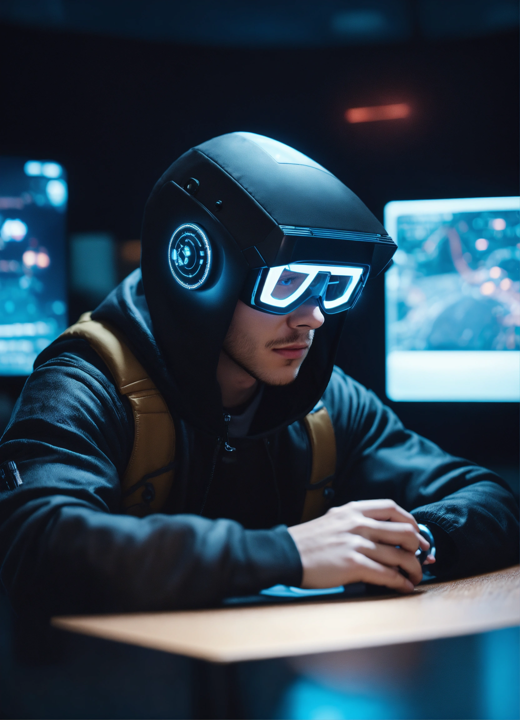 Lexica - Nerdy 25 year old male cyborb hacker wearing futuristic ...